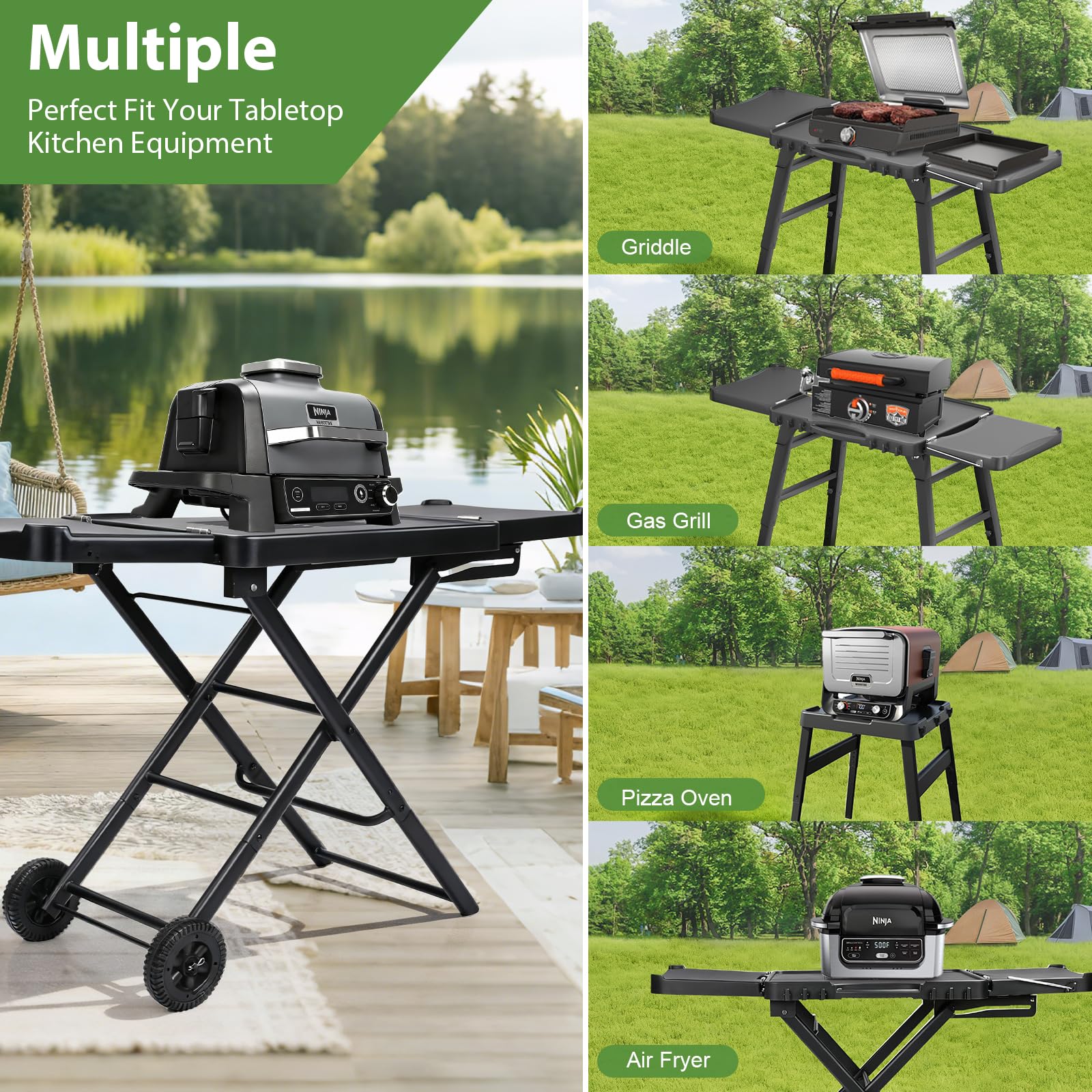 Chariot de barbecue pour Weber Q100 Q200 Q300 Serie, Enders Urban, Nexgrill, Ninja Woodfire Grill, four à pizza, Solo Stove, Burnhard Wayne, support de barbecue avec roues pour la plupart des