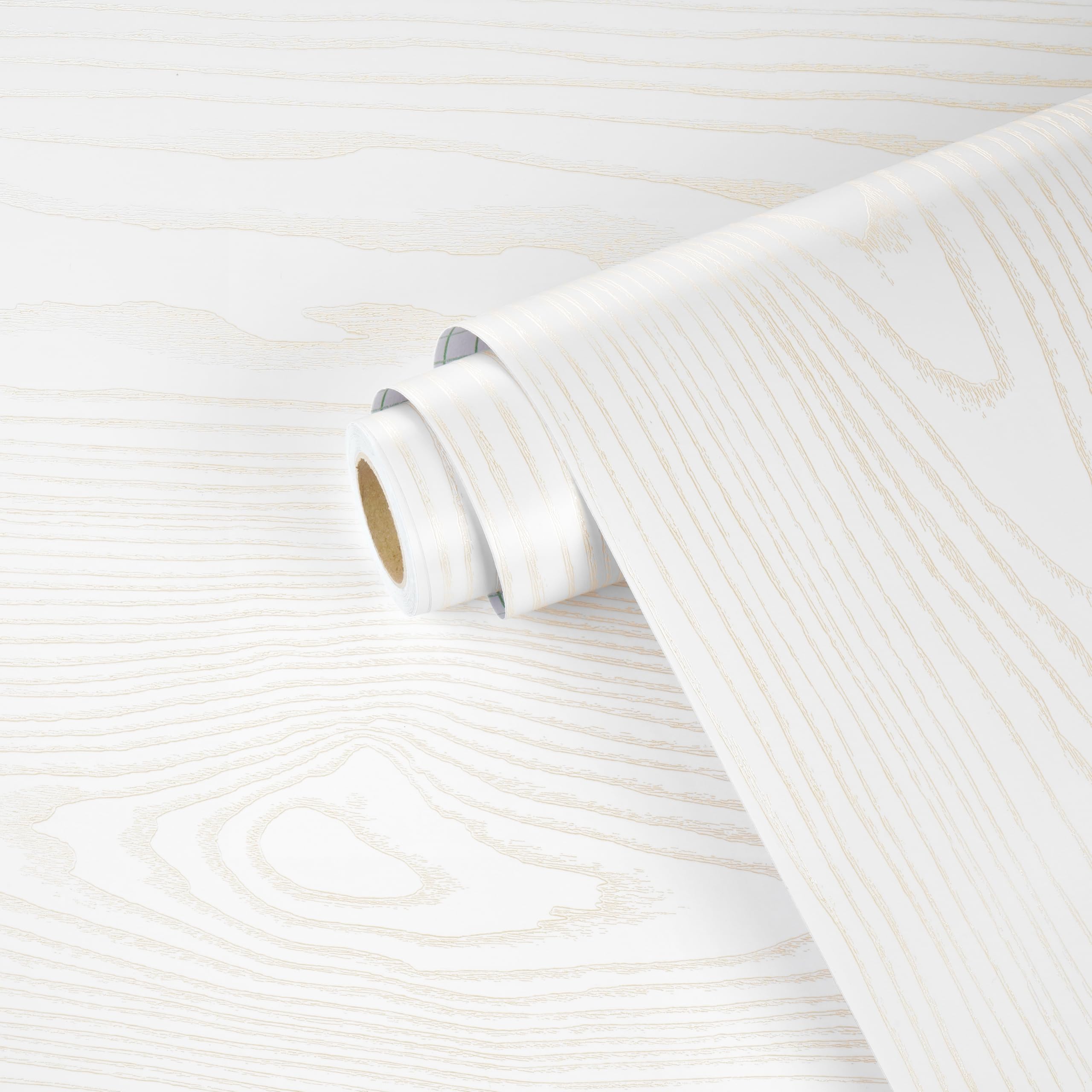 Yullpaper Wood Effect Self Adhesive White Wallpaper Kitchen Counter Vinyl Wrap Worktop Vinyl Covering White Sticky Back Plastic Living Room Wallpaper Wood Contact Paper for Furniture 40 x 200cm