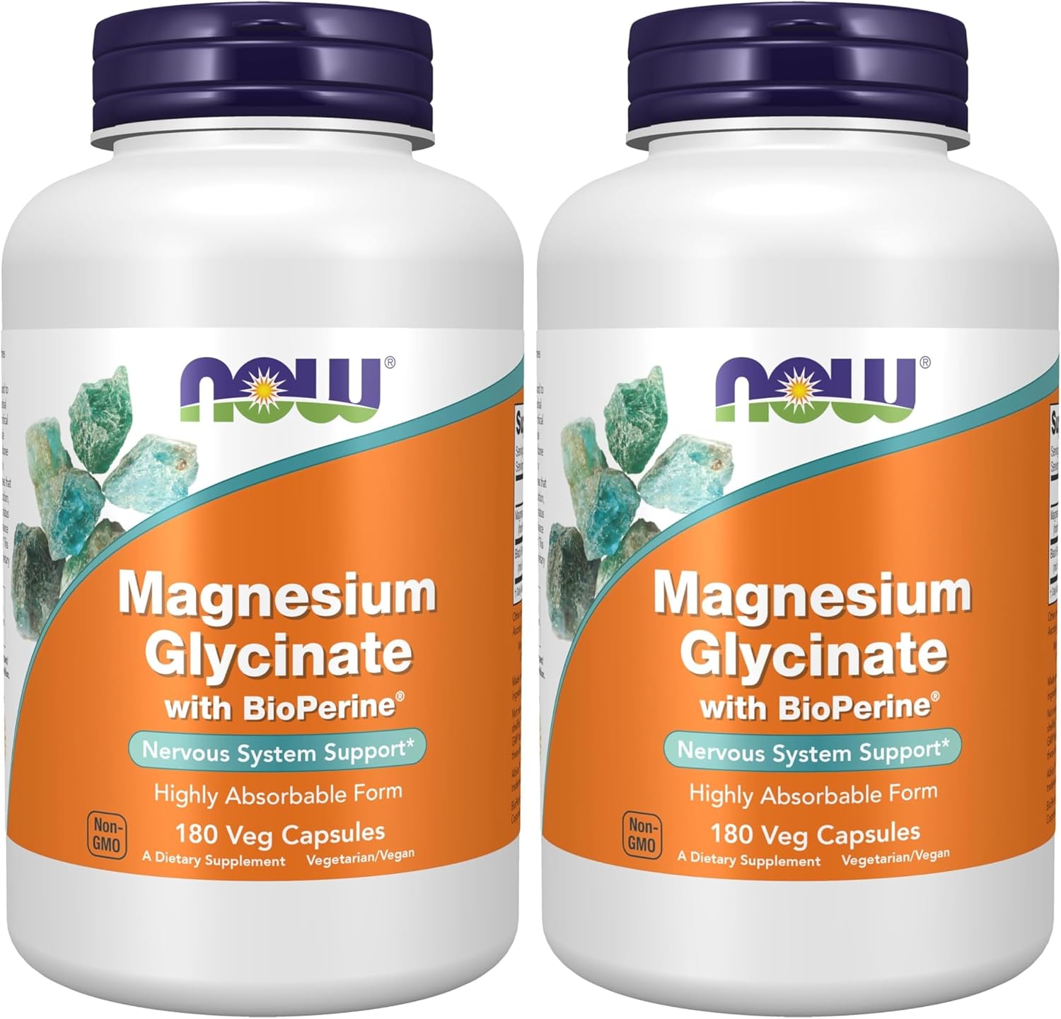 Now Supplements, Magnesium Glycinate with BioPerine, 180 Veg Capsules,(Pack of 2)