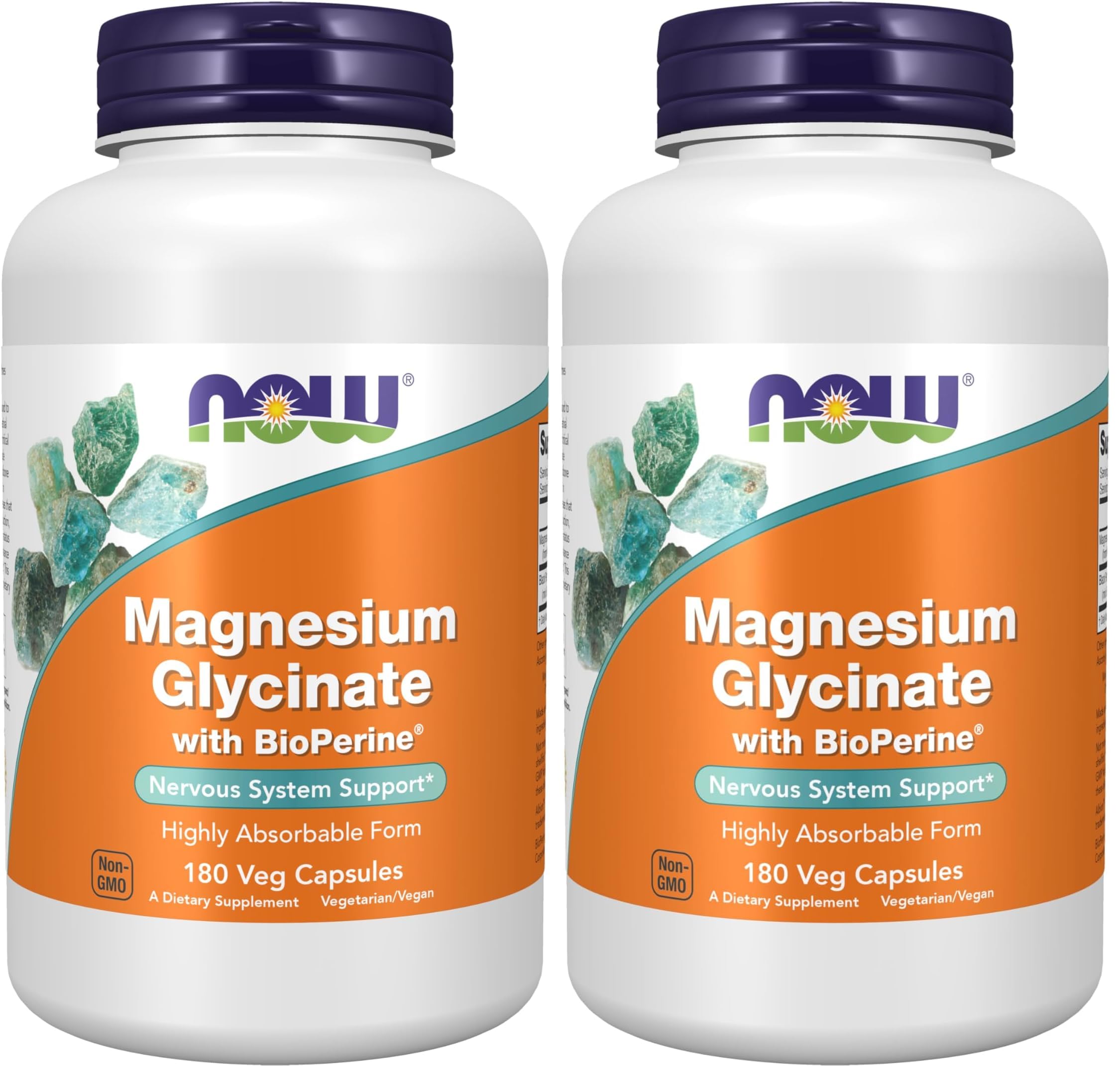 Now Supplements, Magnesium Glycinate with BioPerine, 180 Veg Capsules,(Pack of 2) 180 Count (Pack of 2)