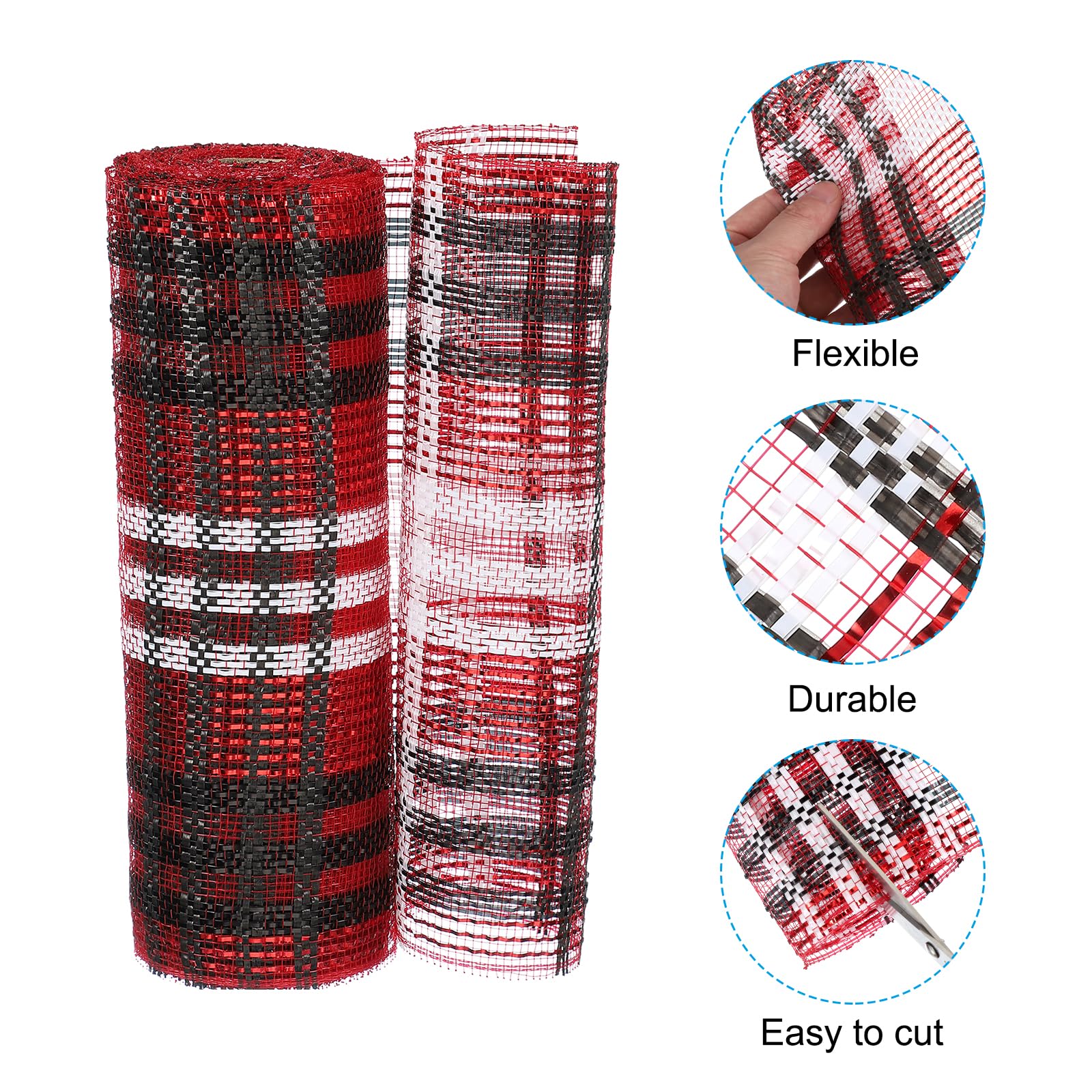 PATIKIL Decorative Mesh Ribbon, 10 Inch x 10 Yard Mesh Ribbon Roll Foil Metallic for Christmas Tree Wreath Decoration Red/White/Black - Image 3