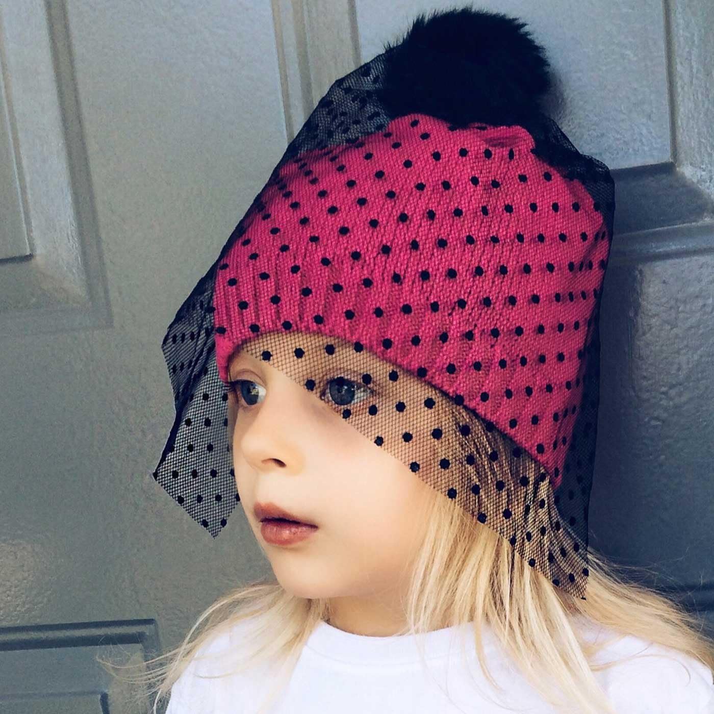 NeonEaters Girls Veil Beanie Hat - Pink - Winter Womens Kids Ski Fashion Warm Knit Cute