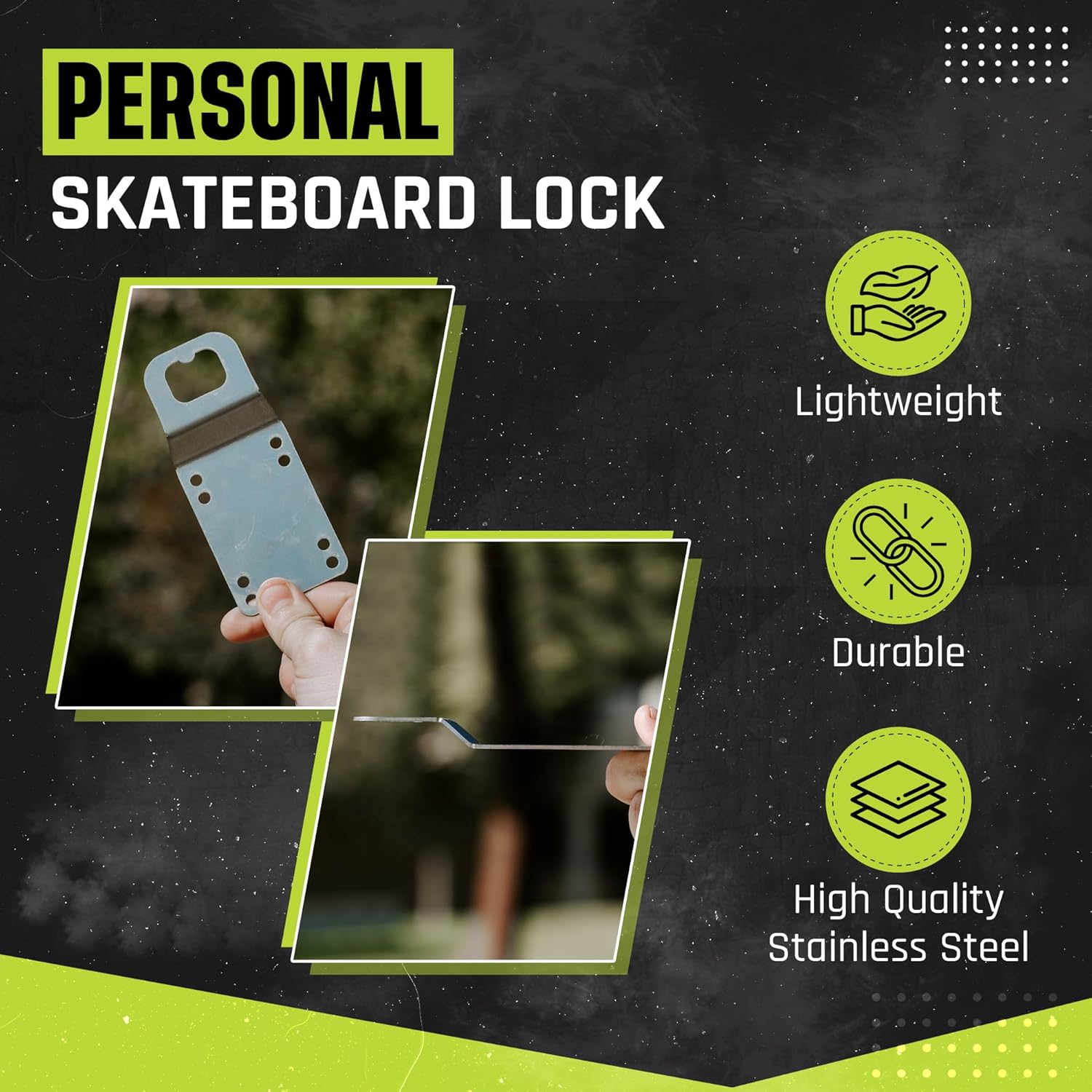 Generic Skate Snatch Skateboard Lock - Patented Stainless Steel Security Device with Easy Installation, Lightweight, Fits All Skateboards/Longboards – Made in USA (Standard, Pack of 3), Silver