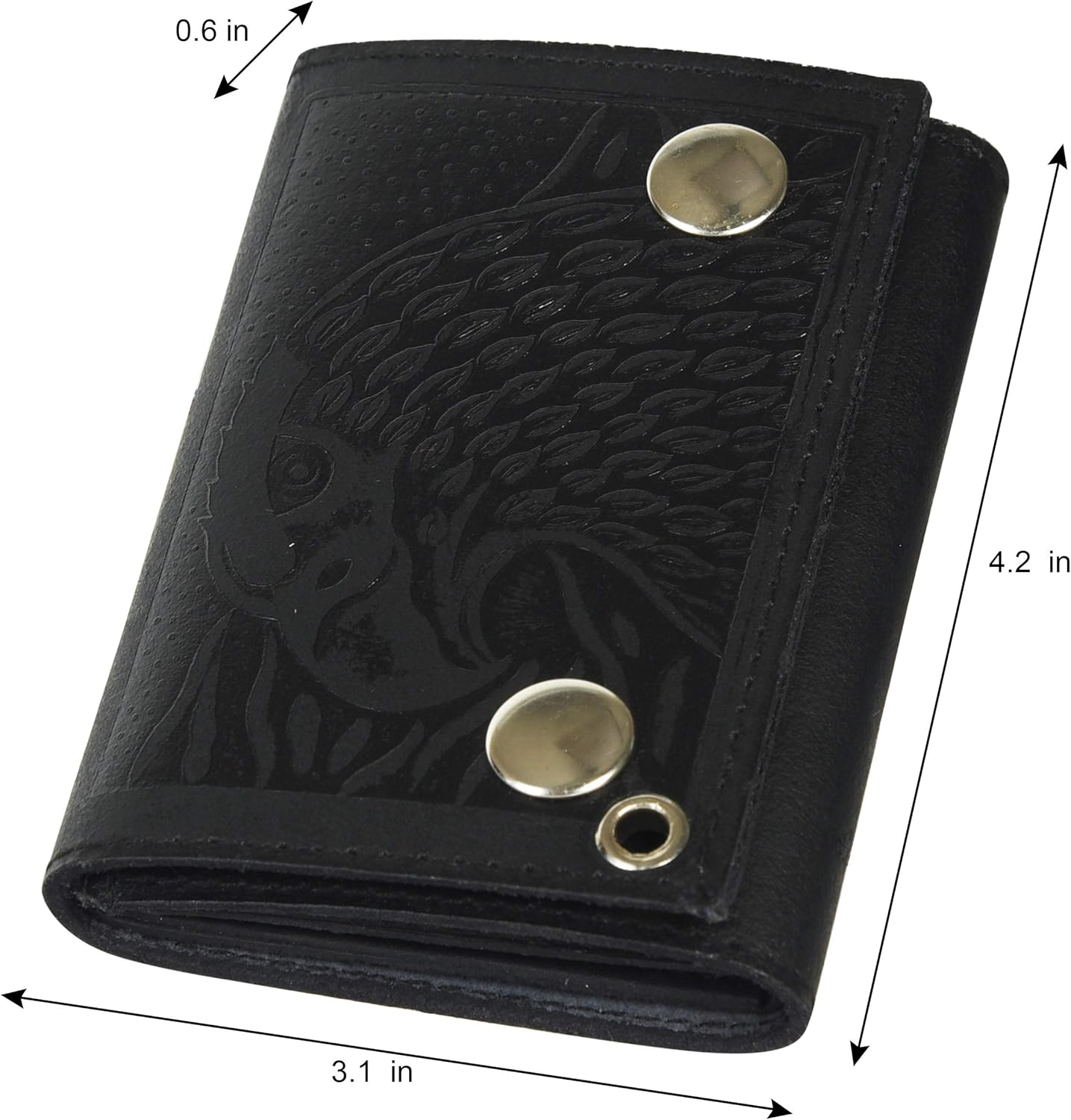 Trifold Biker's Large Wallet ID Card Holder With Chain Genuine Leather - Image 4