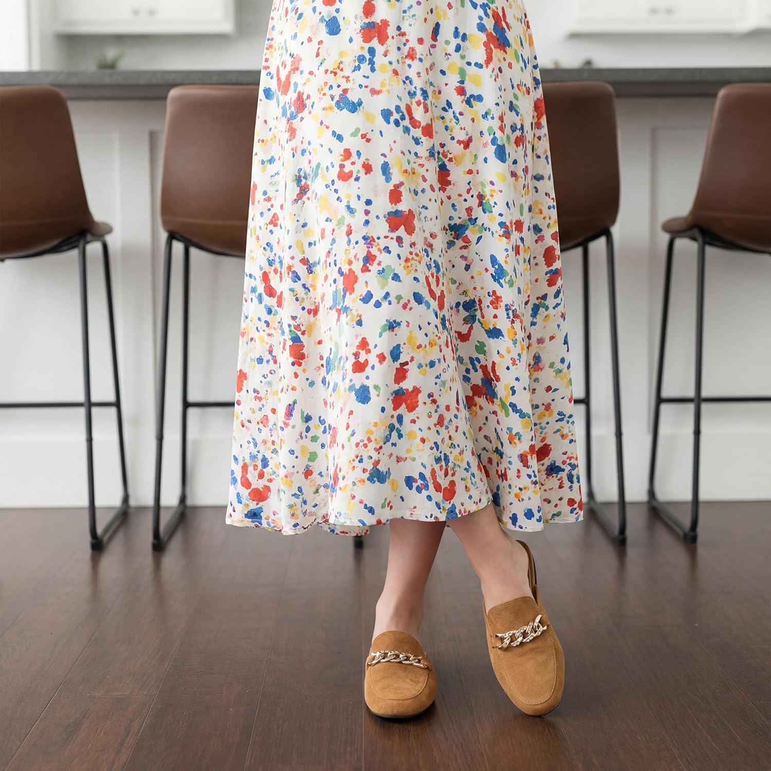 Ecetana Women Mules Flats Shoes Comfortable Closed Toe Slip on Suede Buckle Slides Business Casual Dress Backless Loafers - Image 3