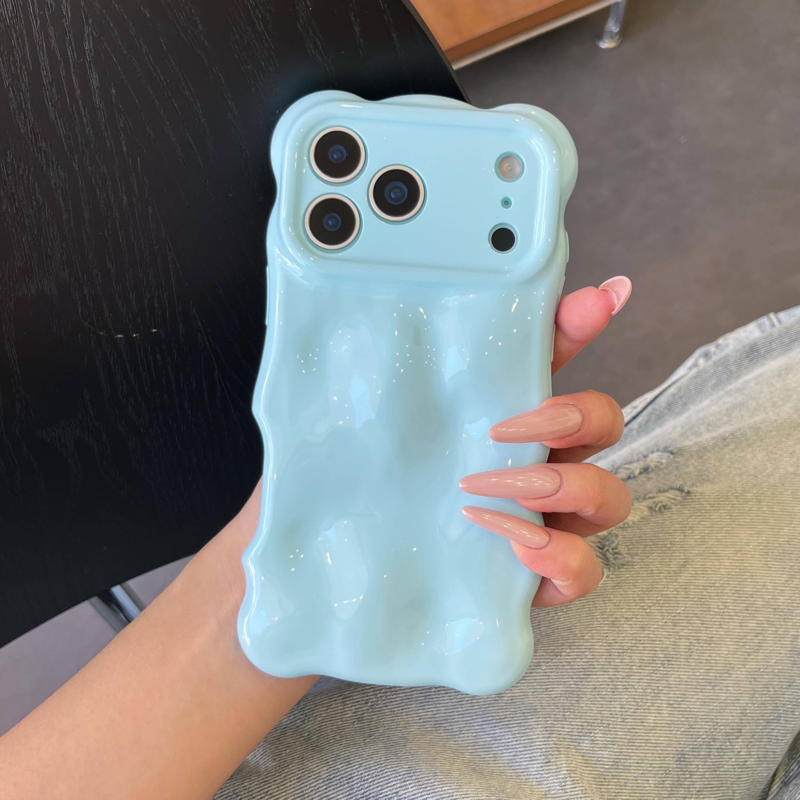 UEEBAI Case For IPhone 16 Plus, Cute Solid Color Curly Wave Shape Shockproof Soft TPU Bumper Phone Case, Candy Water Ripple 3D Silicone Slim Pretty Case Non-yellowing Cover-Rose Gold - View #5