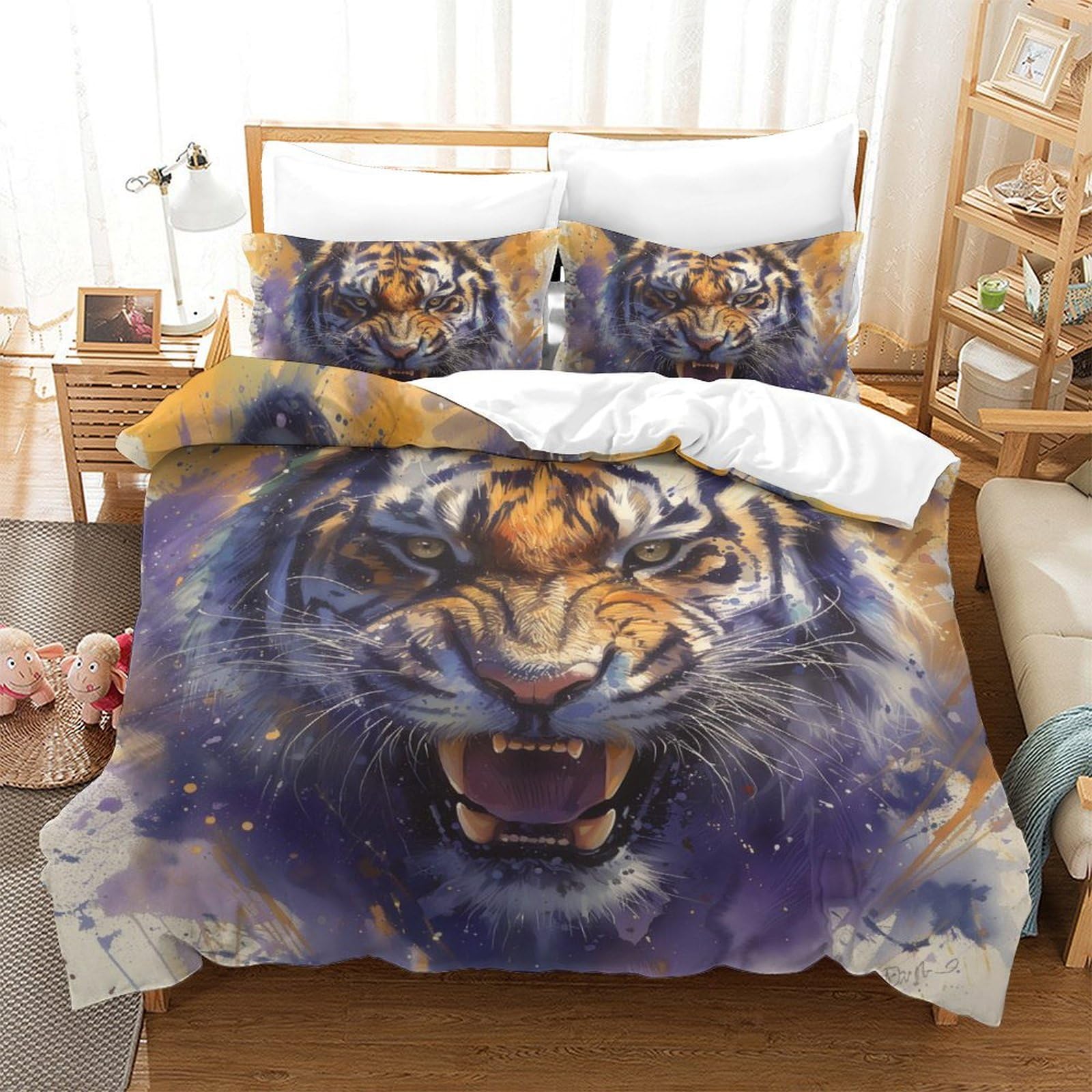 Housse de couette tigre 3D respirante double pour une chambre moderne