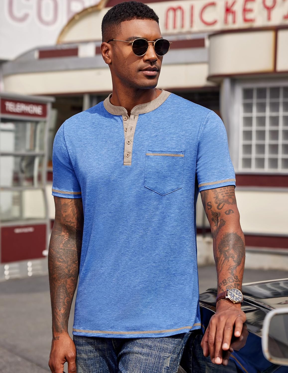 COOFANDY Mens Henley Shirts Short Sleeve Casual Button T-Shirts Basic Tee Shirts Summer Vintage T Shirts with Pocket - Image 3