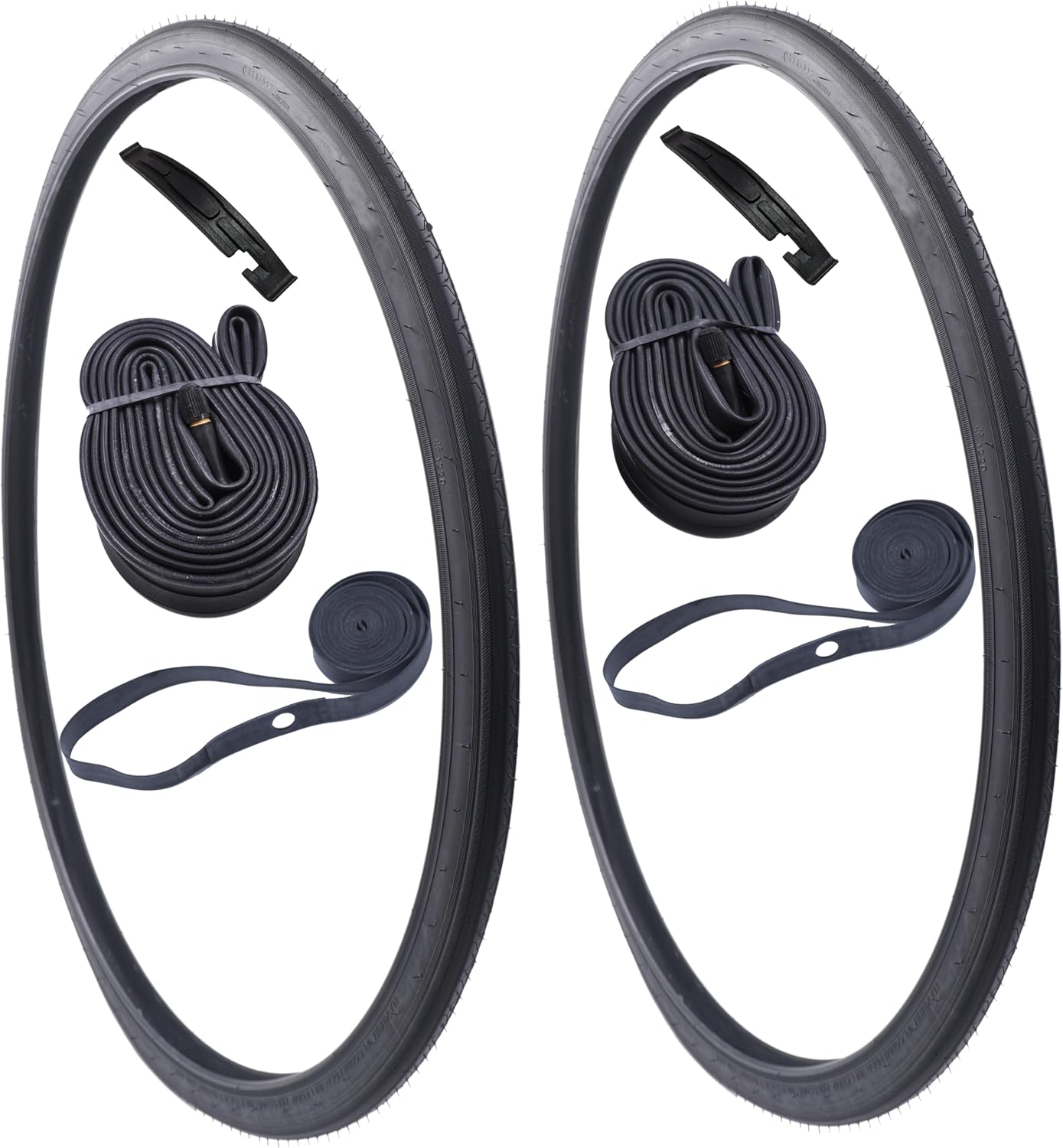 27 "x 1-1/4" Black Vintage Road Bike Tire Tube and Rim Strip Replacement Kit with Tire Levers