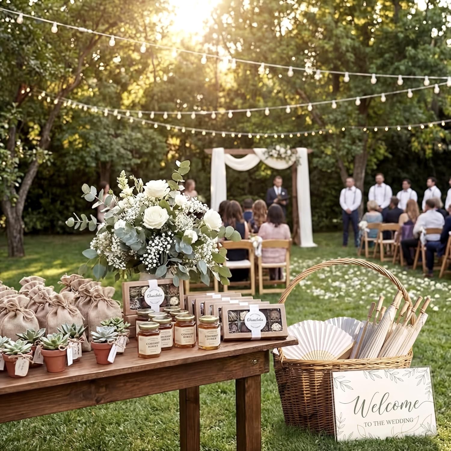 24 Pcs Wedding Favors White Paper Umbrellas and Hand Fan Set, Bamboo Folding Handheld Fan, 23.6 Inch Folded Parasol DIY Sets Decorative Vintage Decor for Wedding Party Bridal Shower