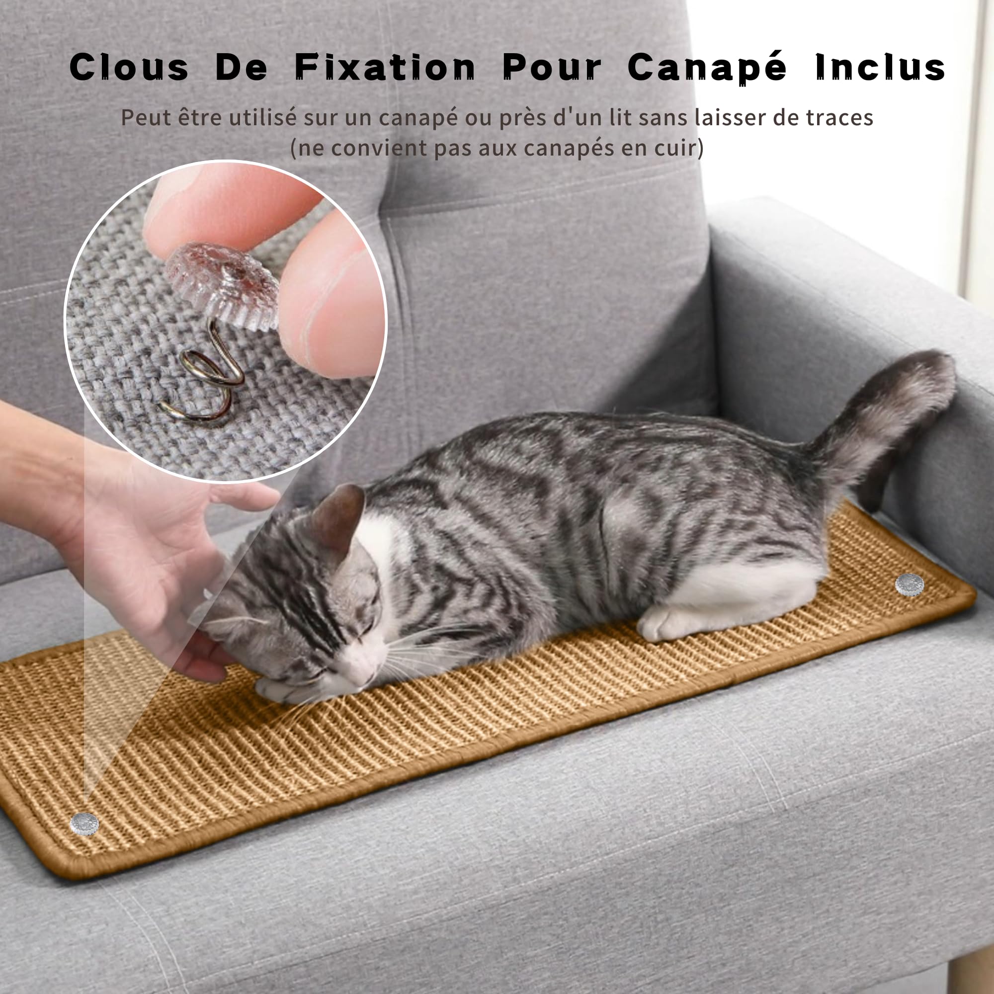 JanYoo Lot de 2 Tapis griffoirs en sisal, avec Ruban adhésif, Tapis de grattage pour Chat, Tapis pour protéger Le Mur, 60 × 25 cm (Marron)