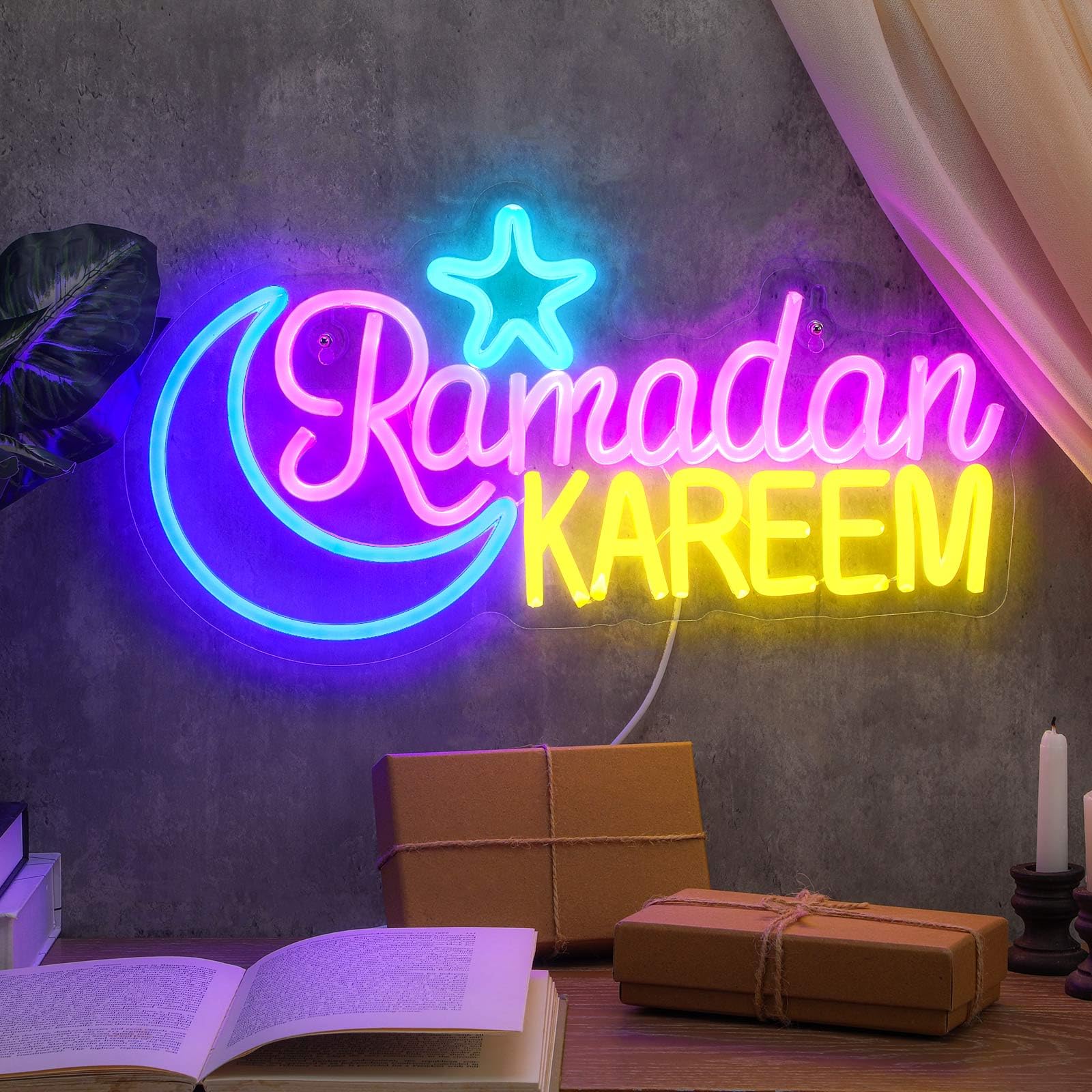Glooglitter Ramadan Kareem Insegna al neon grande Eid Mubarak Decorazione per la casa Decorazione per le vacanze islamiche Ramadan Mubarak Decorazione al neon Segno Luce al Neon Ramadan Celebrazione