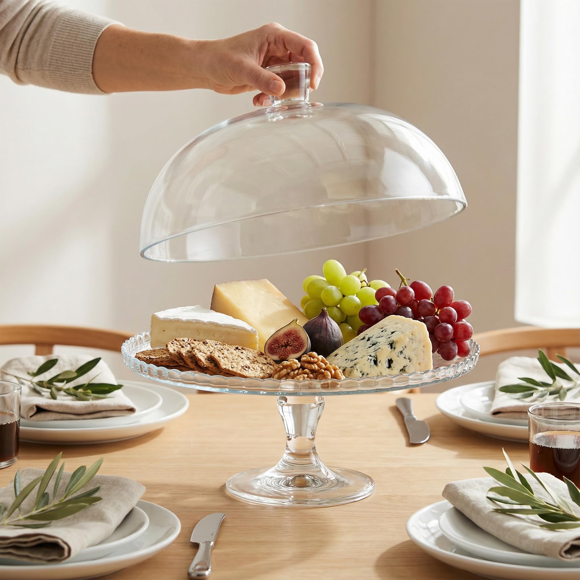 Présentoir à Gâteau sur Pied en Verre avec Cloche, Transparent, Ø 32,2 cm, pour Gâteaux, Cupcakes, Pâtisseries et Réceptions