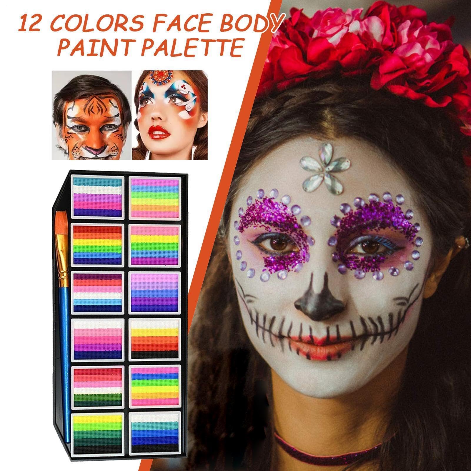 Kit di Pittura per il Viso Pennarelli Trucco Viso A Pennello Con Effetto A | Pittura per il Corpo e la Pelle Per Halloween, Feste Per Bambini, Teatro, Cosplay, Carnevale, Donne
