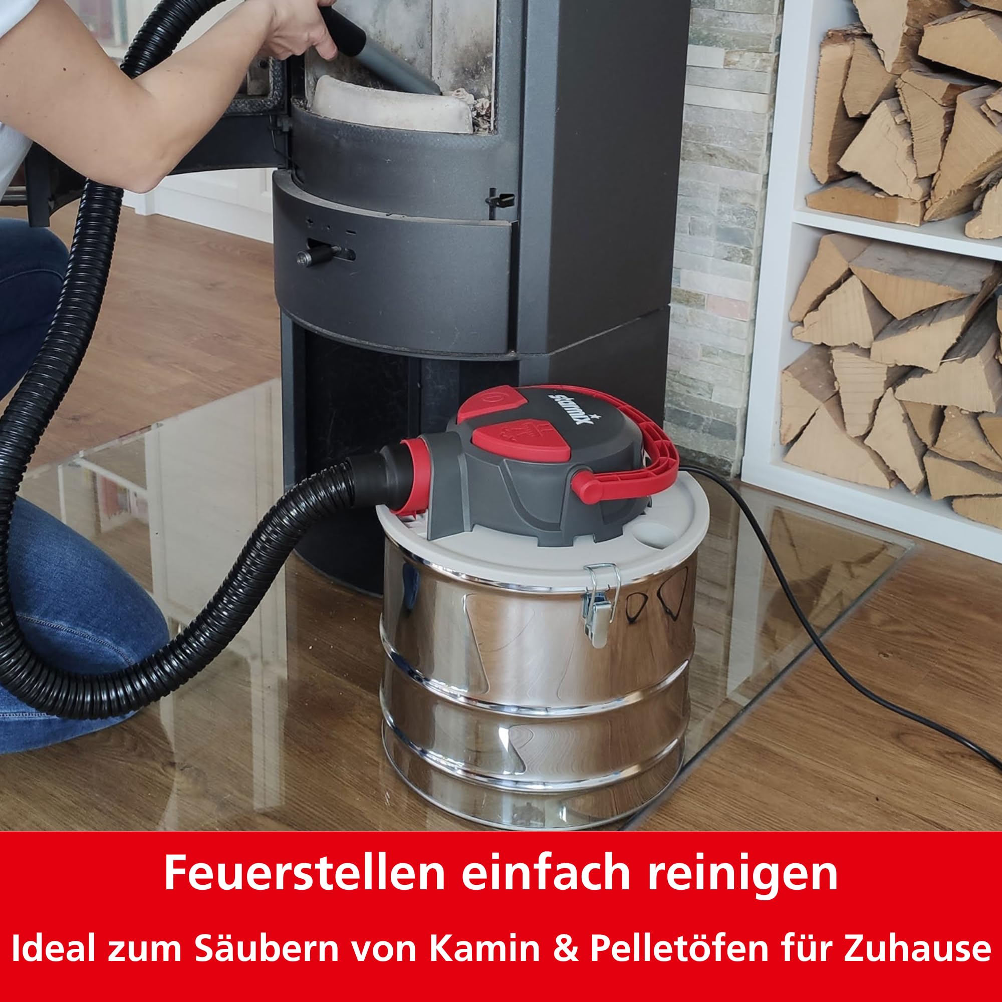 Starmix AV P-15 18 V accu-aszuiger voor open haard en vuurhaarden, compatibel met CAS-accu (niet meegeleverd), 350 watt en 15 liter volume, aszuiger met 1,3 meter aluminium slang