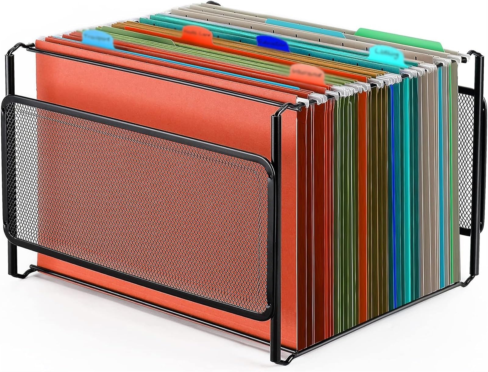 THE WHITE SHOP Hanging File Organizer, Size File Holder Filing Box, Metal Mesh Desk File Folder Storage for Office & Home, School, Black