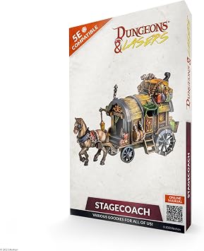 Dungeons & Lasers Stagecoach with Horse DND Miniature Accessory - 28mm Scale - 5E Compatible for Tabletop Terrain and RPG Games - Highly Detailed and Unpainted - for 14 Years +