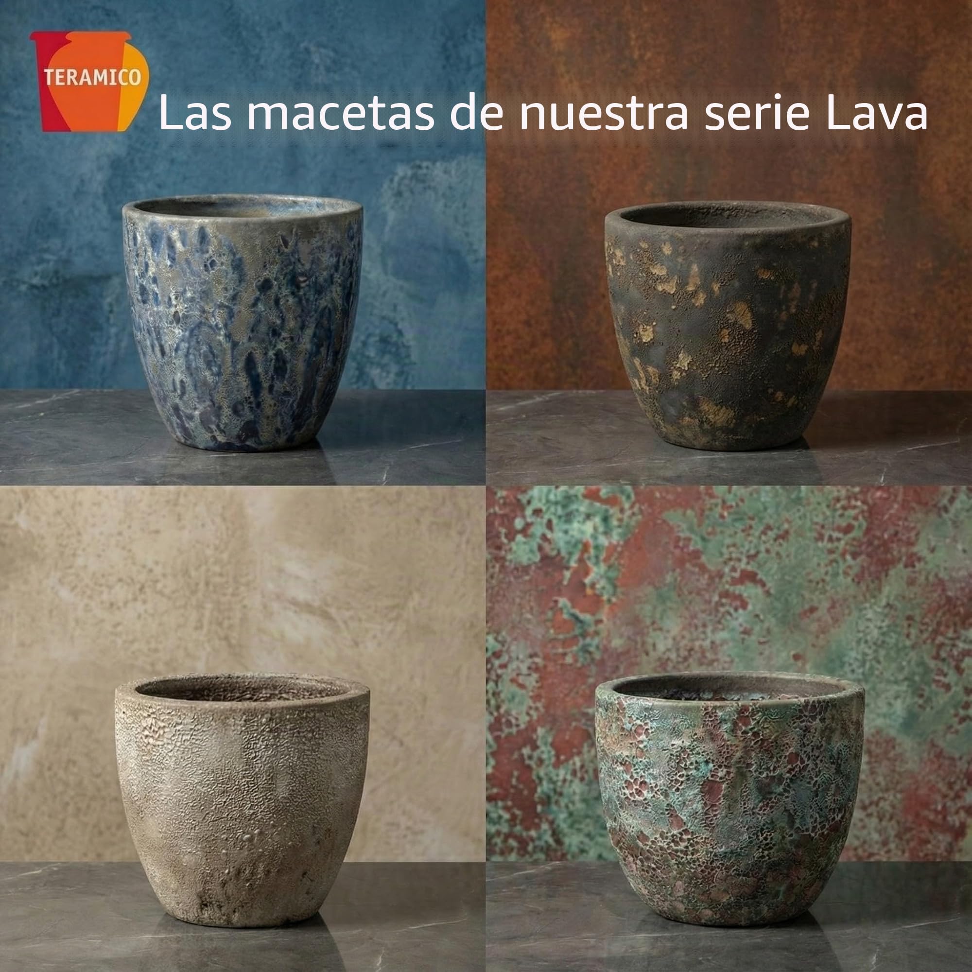 Teramico Macetero premium de cerámica esmaltada, 100 % resistente a las heladas y hecho a mano. Macetero con agujero para interior y exterior. Macetero de alta calidad, único, resistente al invierno