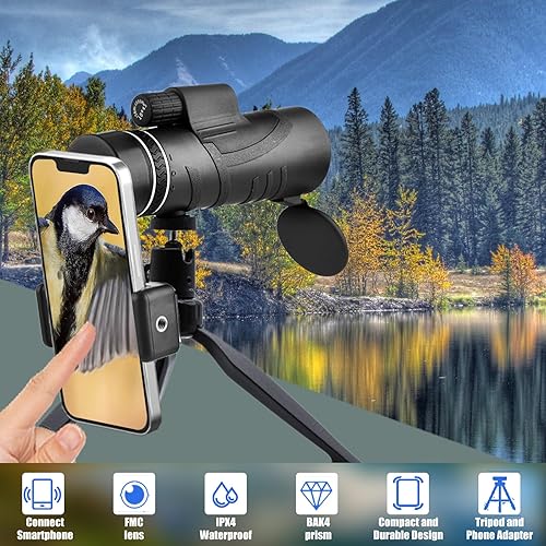 Miniatura 6 de Monocular Telescope, 12x50 HD Magnification with Phone Adapter Tripod, FMC LensBAK4 Prism Waterproof Monoculars for Adults for Bird Watching Hiking