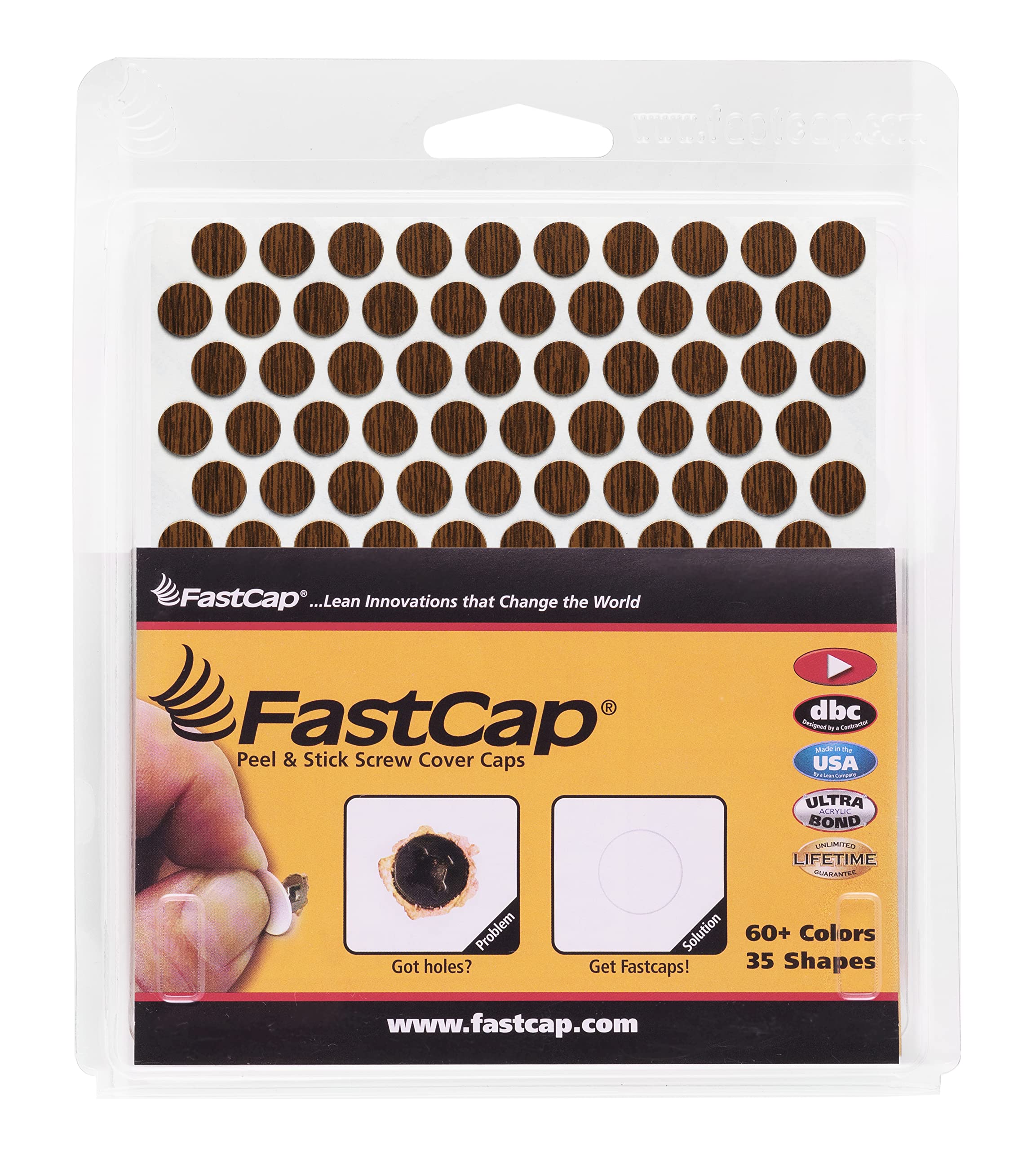 Cache-trous de vis FastCap 9mm chêne moyen en PVC pour la finition de meubles