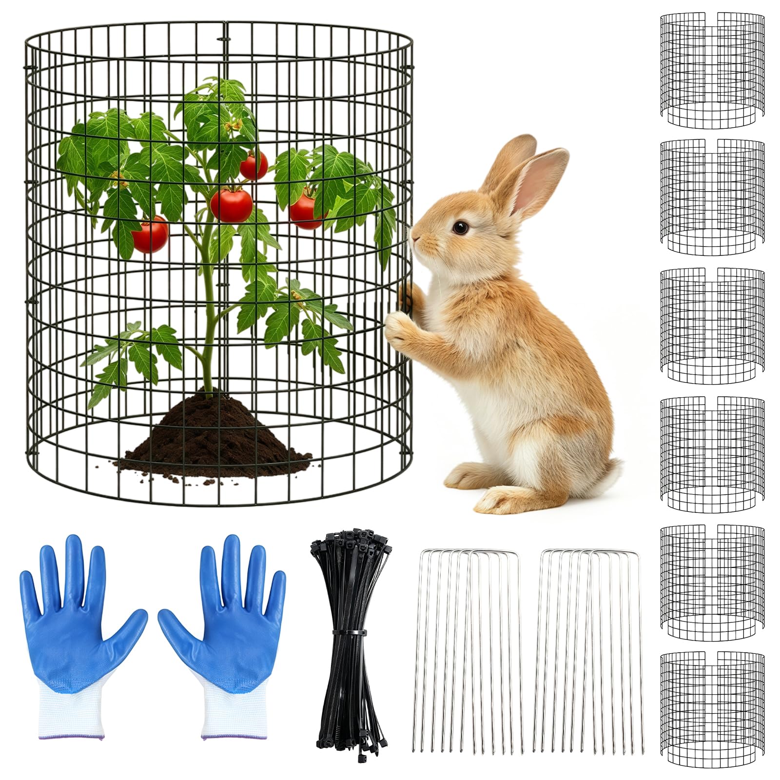 FANGCCC 6 Pack Plant Protectors from Animals, 18 Pre-Bent 36 x 36 cm Wire Mesh Panels, Modular Plant Cages for Flowers, Seedlings and Vegetables, Includes Ground Stakes, Cable Ties and Gloves