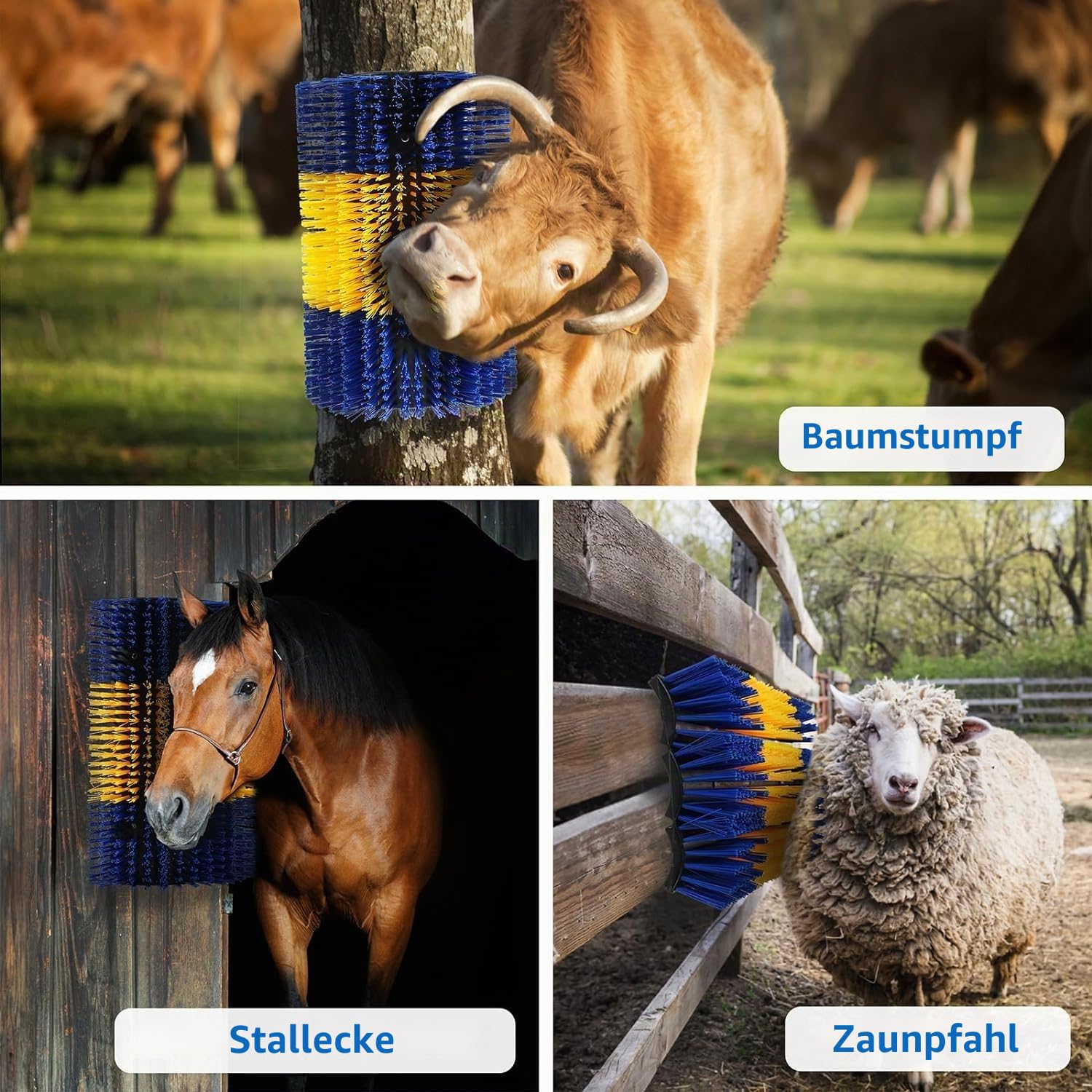 Universal Kratzbürste Pferd mit 12 Schrauben,Halbrunde Kratzbürste | Kratzbürste für Nutztiere Kuhbürste Massagebürste für Schaf Pferd Kuh Schweine,Pferdekratzer (17.5x11.8inch, stück, 1)