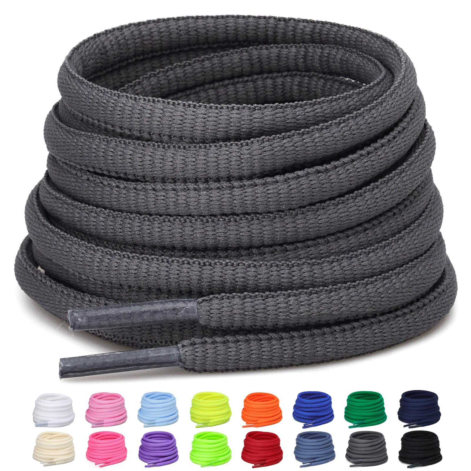 Puzeam2 Pairs Oval Shoe Laces, 6mm Half Round Shoelaces for Sneakers, Trainers, Running Shoes