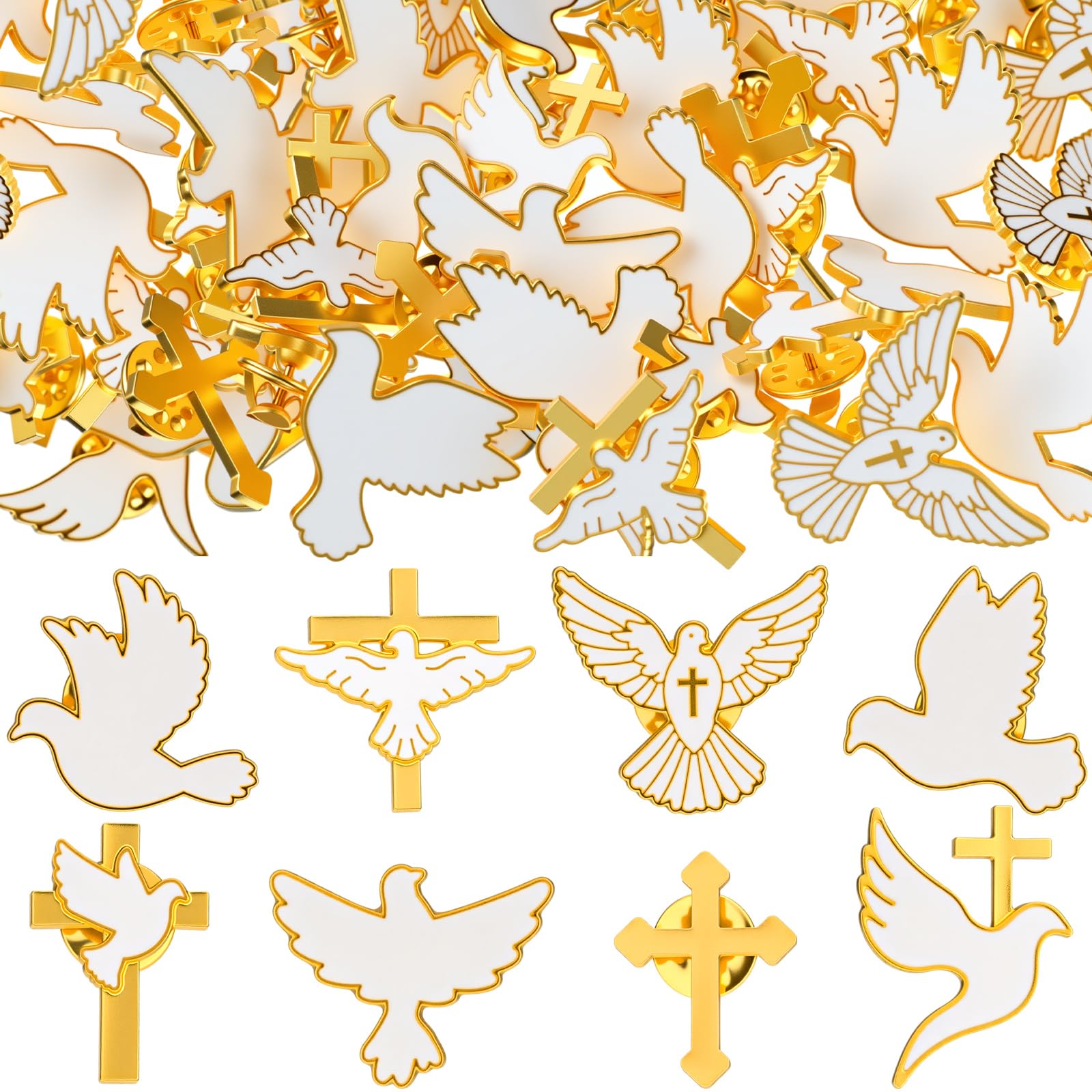 32 Pcs Easter Cross Enamel Lapel Pins Bulk, Christian Cross Dove Enamel Brooch for Clothing Bag Hat Decor Christian Catholic Gifts