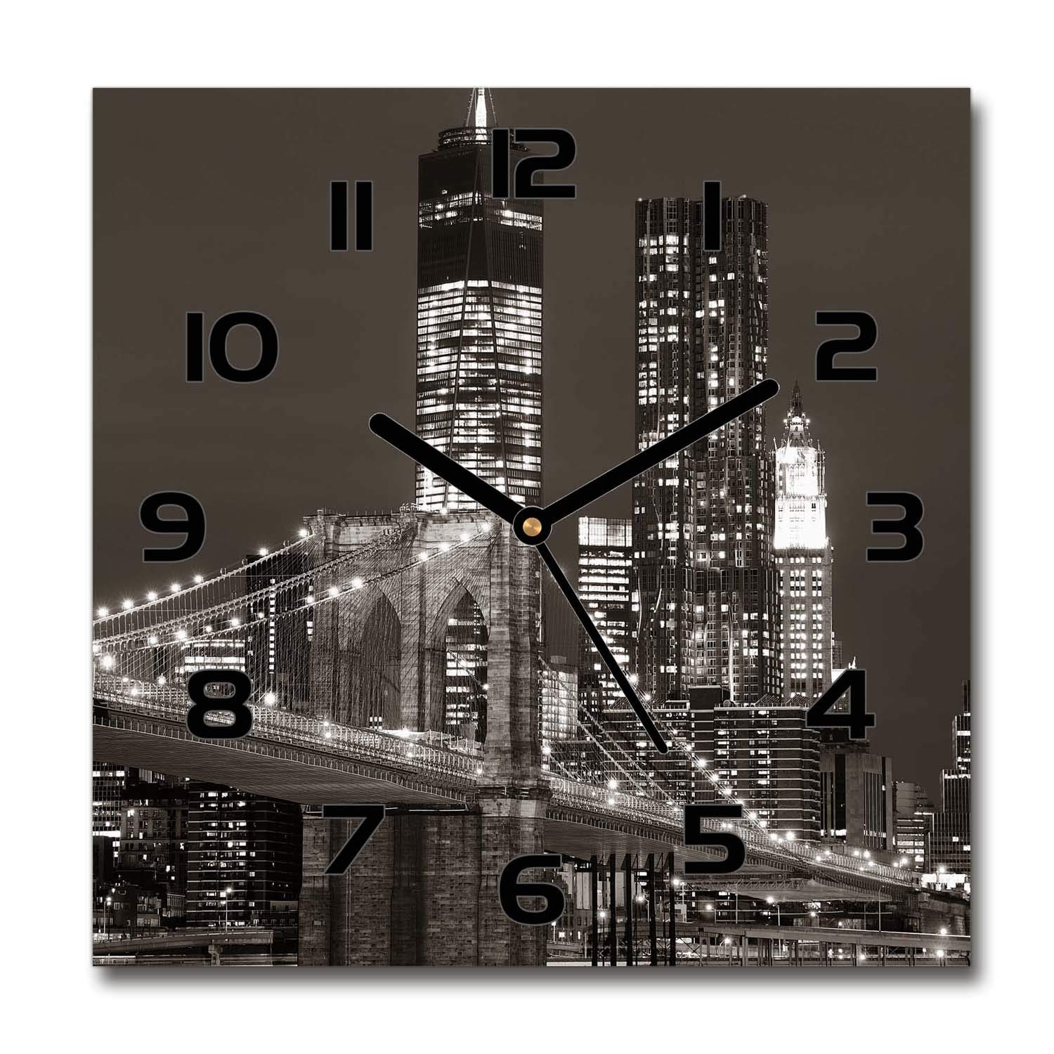 Horloge en verre 30x30cm Tulup Manhattan, pendule sur pied silencieuse pour salon design