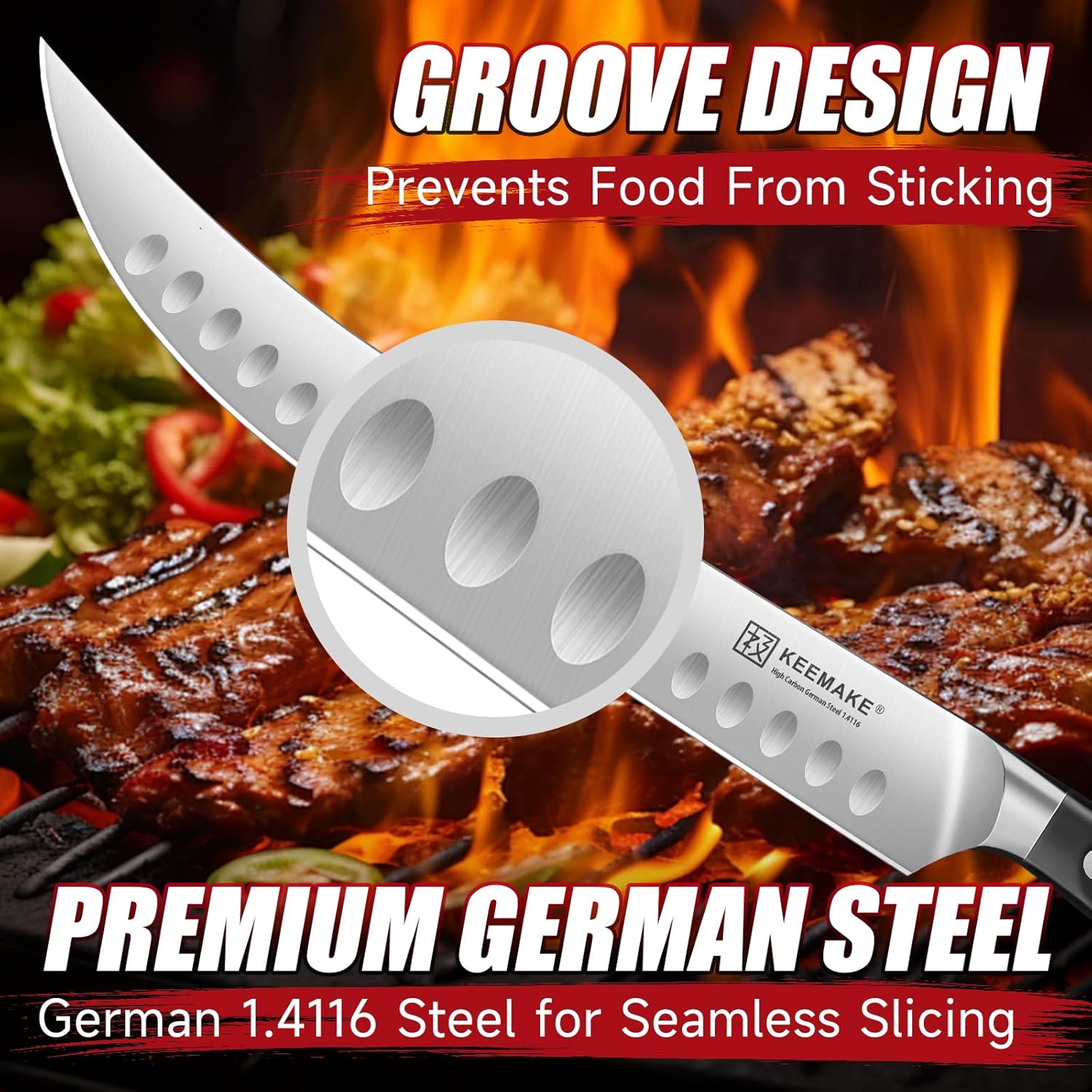 KEEMAKE Butcher Knife 10 Inch, Carving Knife for Meat Brisket Slicing Knife Professional Razor Sharp German Steel with Full Tang Design Ergonomic Handle for Meat, BBQ, Gift Box Included - Image 4