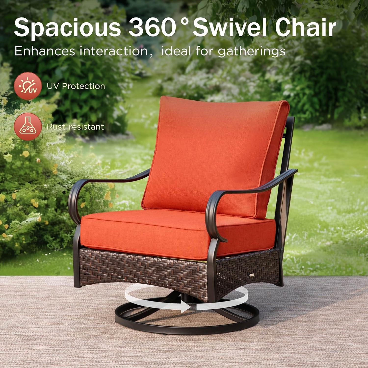 PHI VILLA Patio Furniture Set with 56" Fire Pit Table, Premium Outdoor Wicker Metal Frame Furniture with Upgraded Waterproof Thick Cushions for Porch, Poolside, Deck, and Yard （4 Pieces,Red