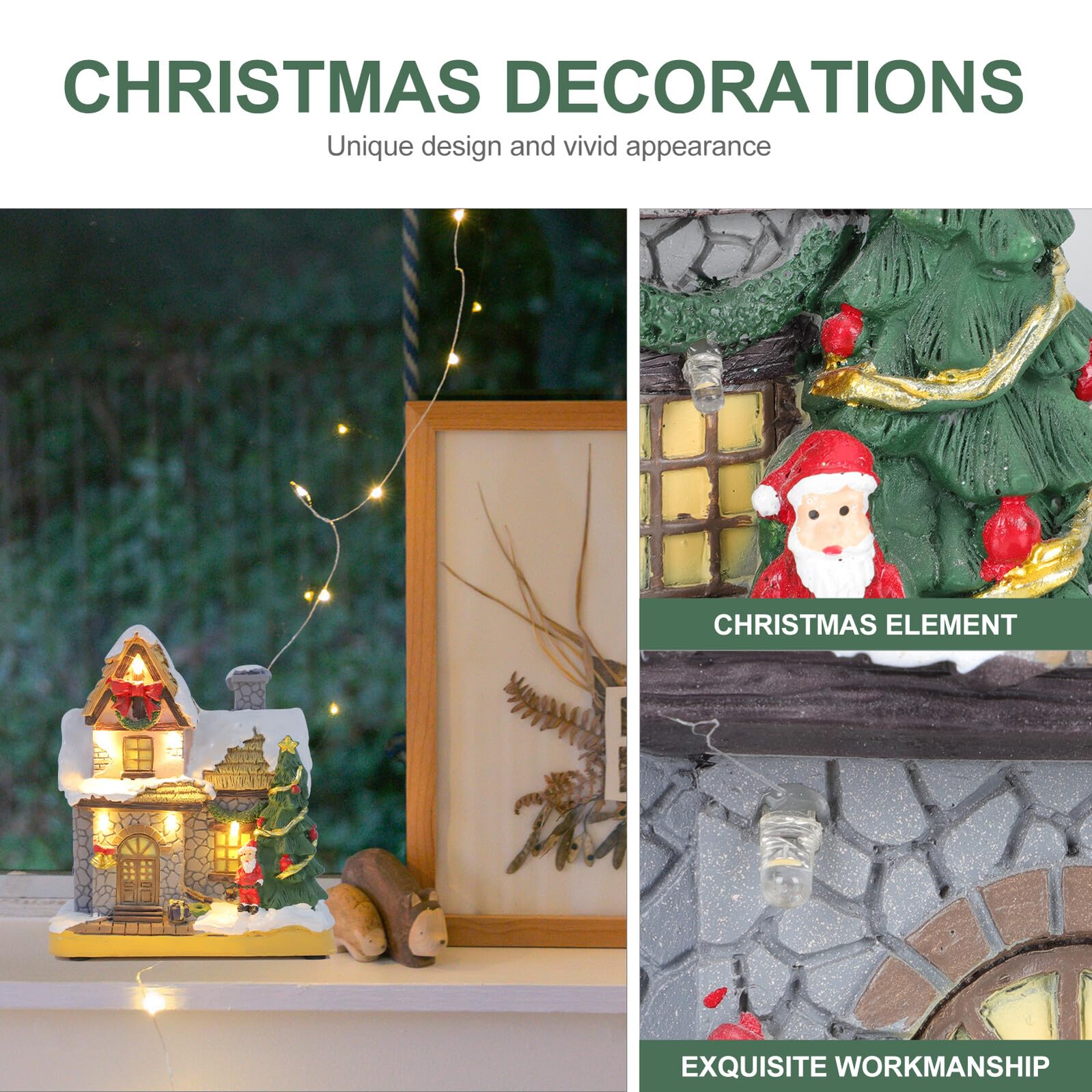 Mini Casa de Resina Navideña Decorativa Luces, Estilo Delicado para Sala o Ventana, CREA Ambiente Festivo de Navidad
