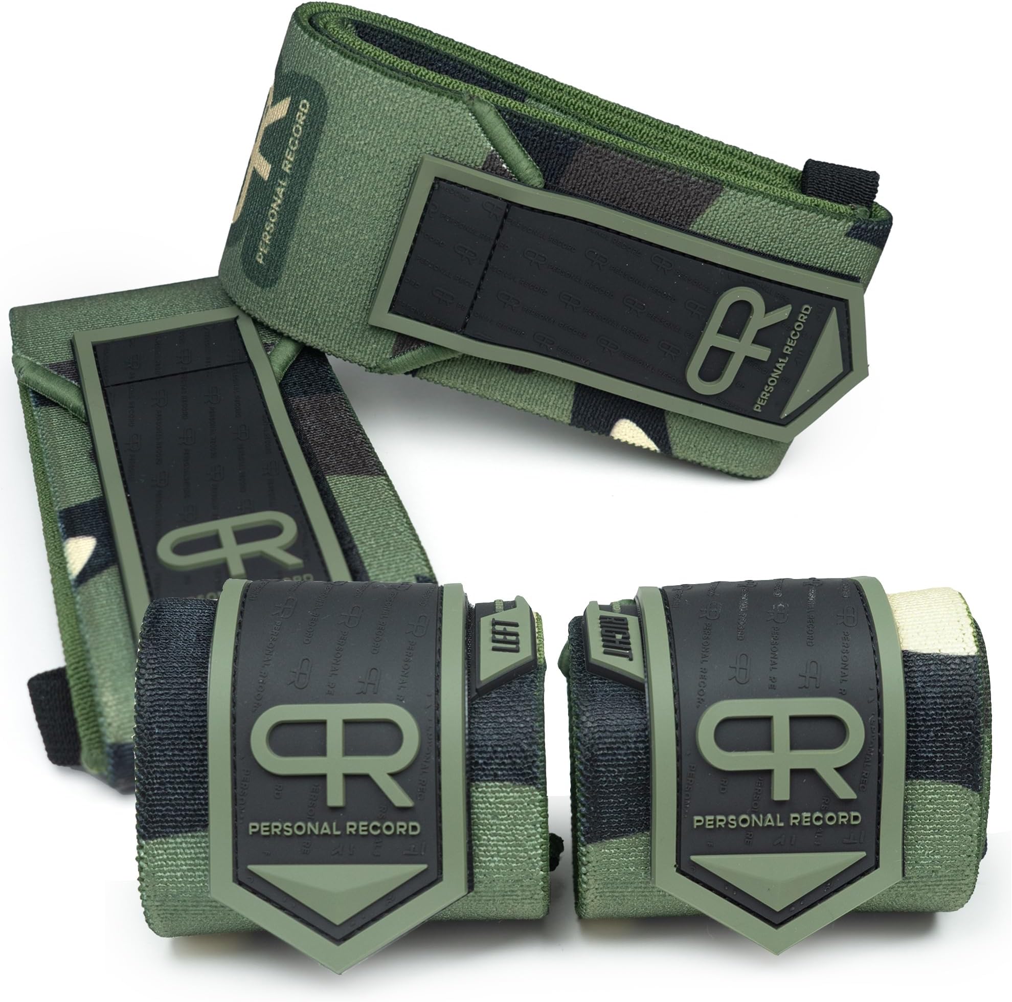 Premium Wrist Wraps and Elbow Wraps Bundle Larry Wheels Weightlifting and Powerlifting, Heavy Duty Construction, Easy to Adjust (Green Camo)