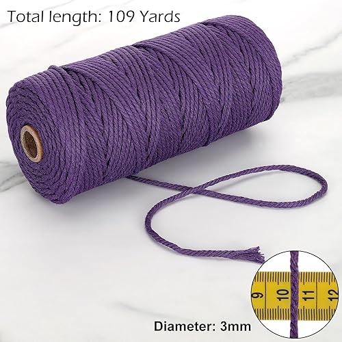 Miniatura 2 de Blisstime Cuerda de macramé de algodón natural de 0.118 pulgadas x 109 yardas, cuerda de algodón torcida de 4 hebras, cuerda de algodón suave sin