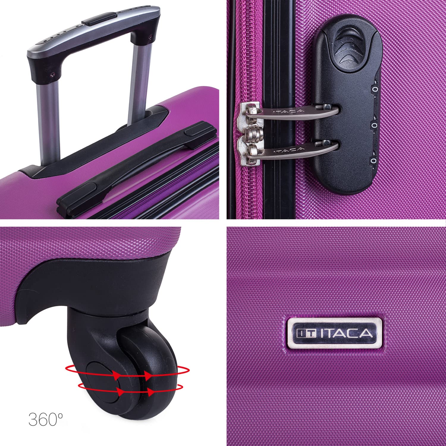 ITACA - Maletas de Viaje Juego Maletas 4 Ruedas - Juego de Maletas de Viaje - Juego Maletas de Viaje Ligeras. Candado de combinacion, Morado — view 5