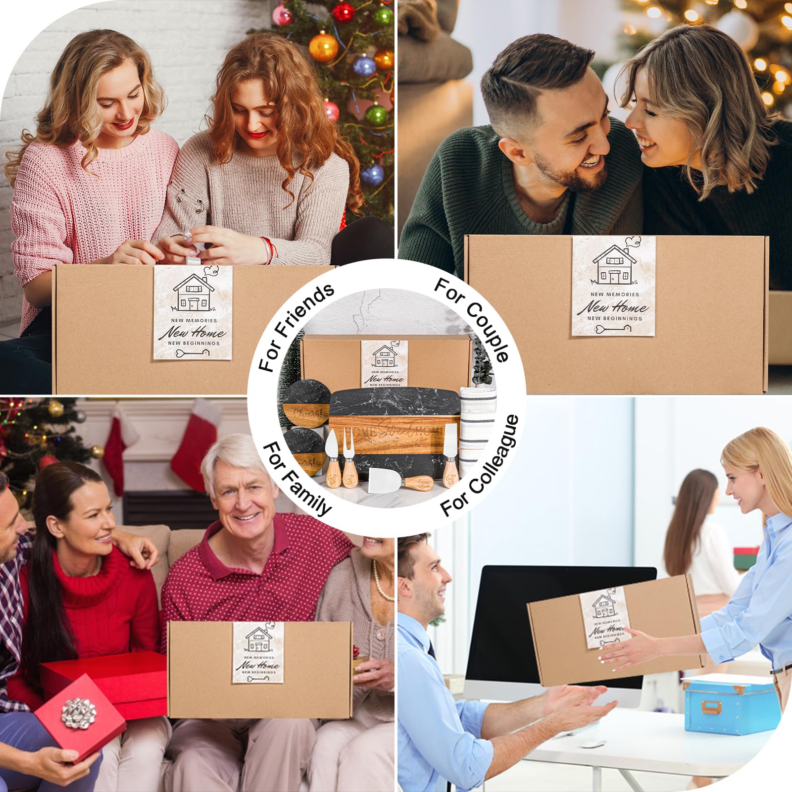 Regalos de inauguración de la casa, 11 cestas de regalo de inauguración de la casa para casa nueva, cestas de regalo únicas para parejas, clientes y mujeres (mármol negro)