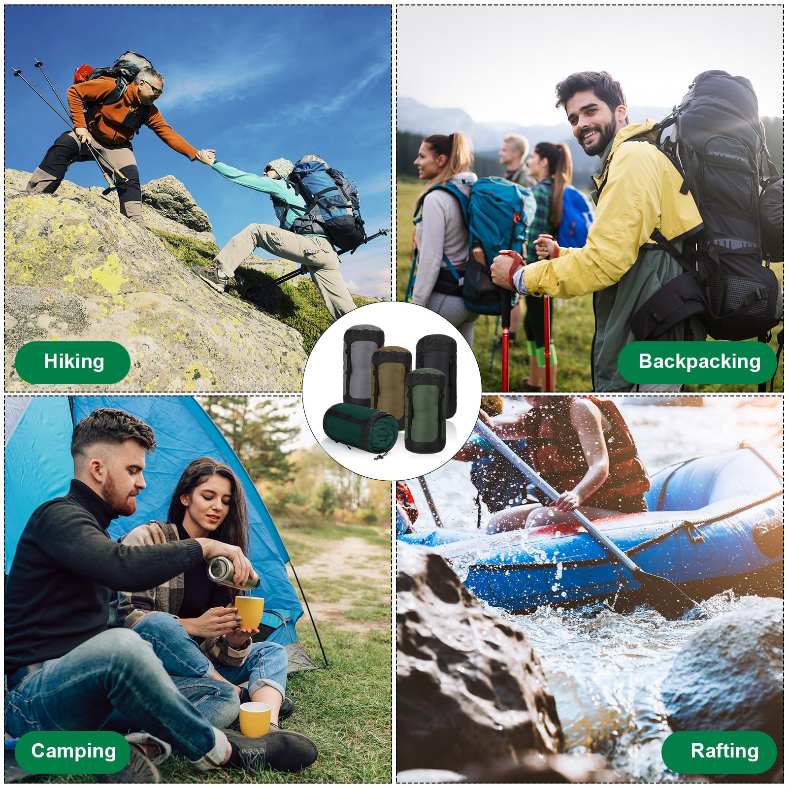 5 Piezas Bolsas de Compresión para Mochileros 20L Sacos de Compresión para Saco de Dormir Bolsa de Almacenamiento Impermeable para Camping Senderismo Viajes Exteriores