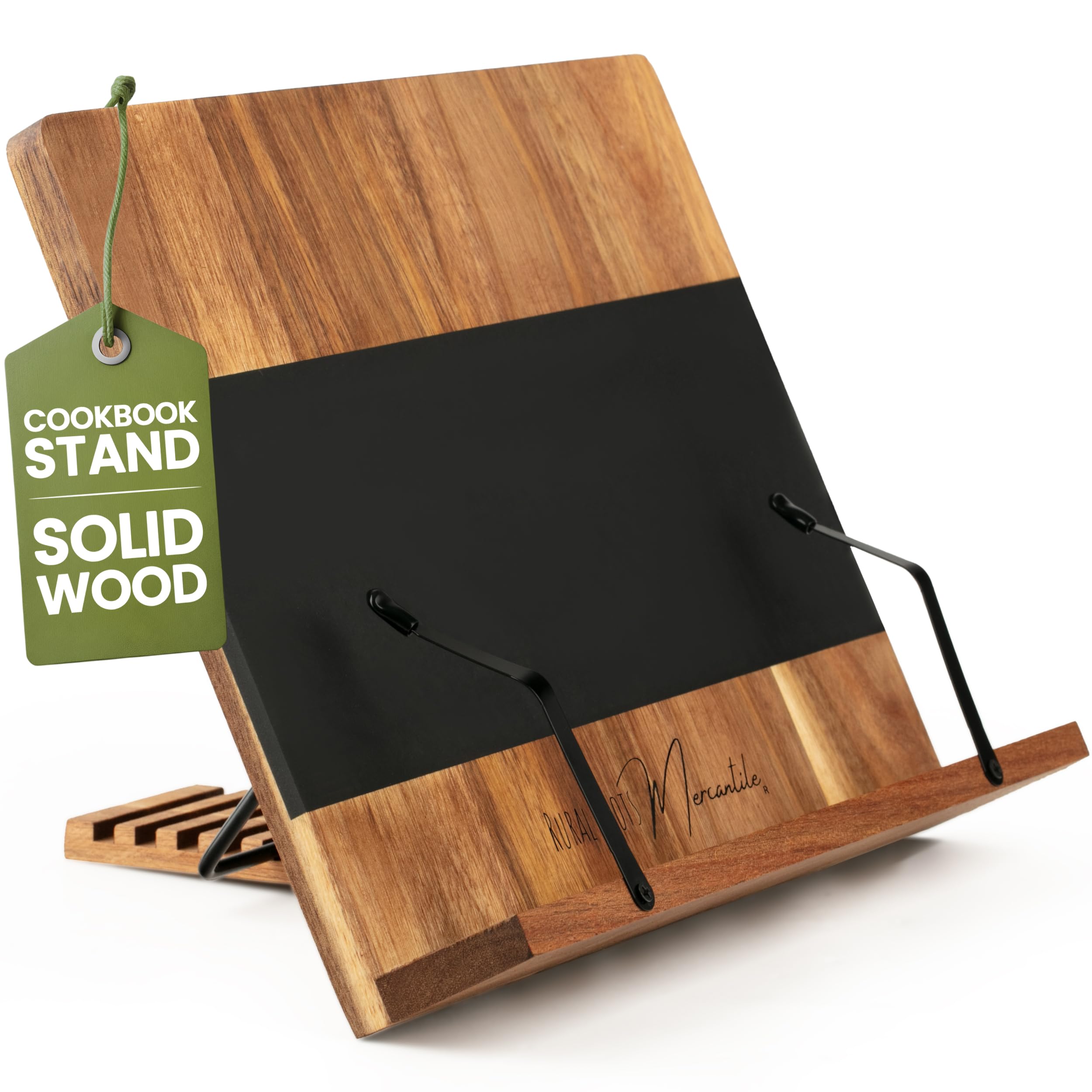 Cookbook Stand for Kitchen Counter Adjustable Wood Book Holder with Resin Accent Rustic Recipe Book Stand with Secure