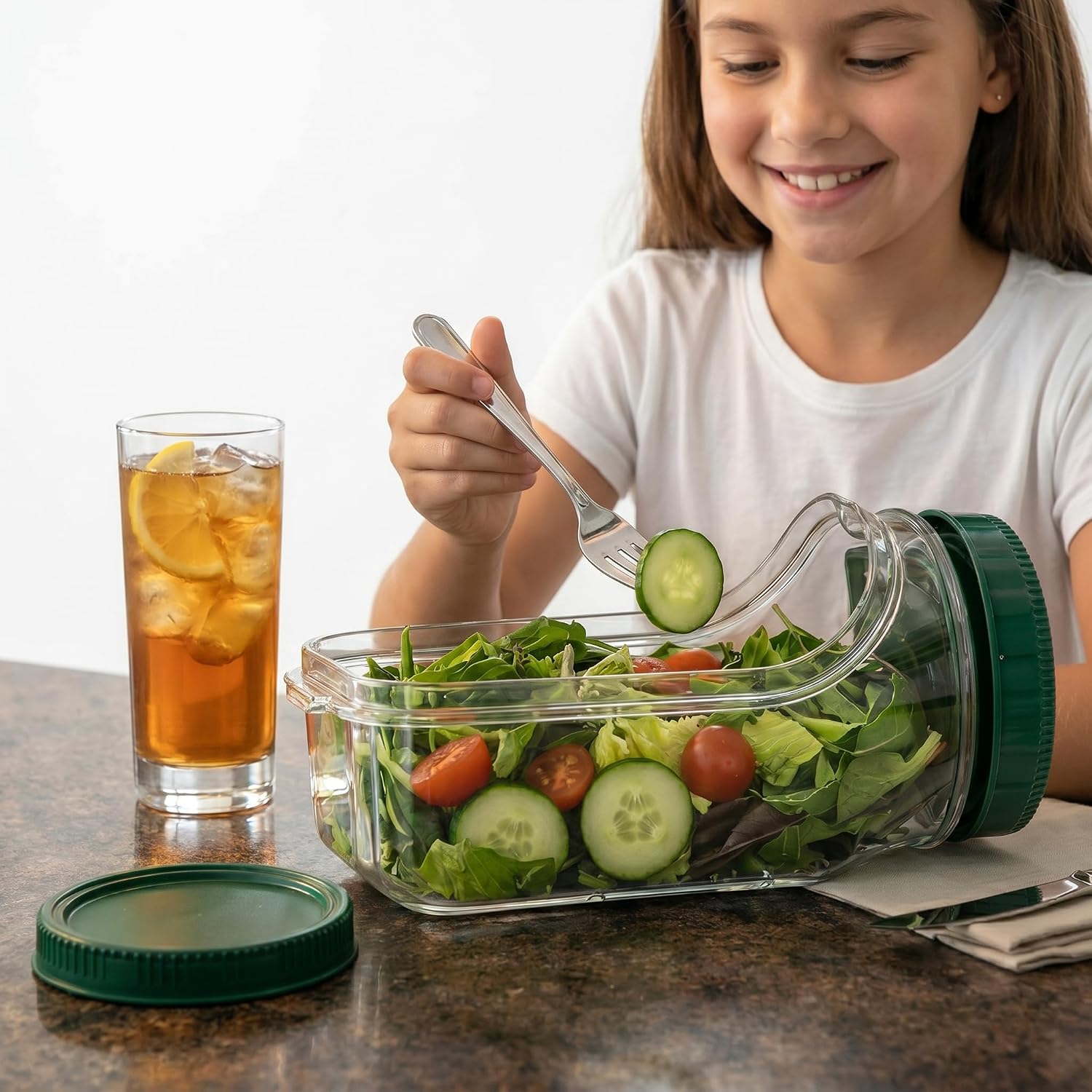 Salad Jar with Side Opening, Salad Pod Mason Jar, Leakproof Dressing Container, Reusable Lunch Salad Container for Meal Prep, Home, Office, Travel & Outdoor Use image 2