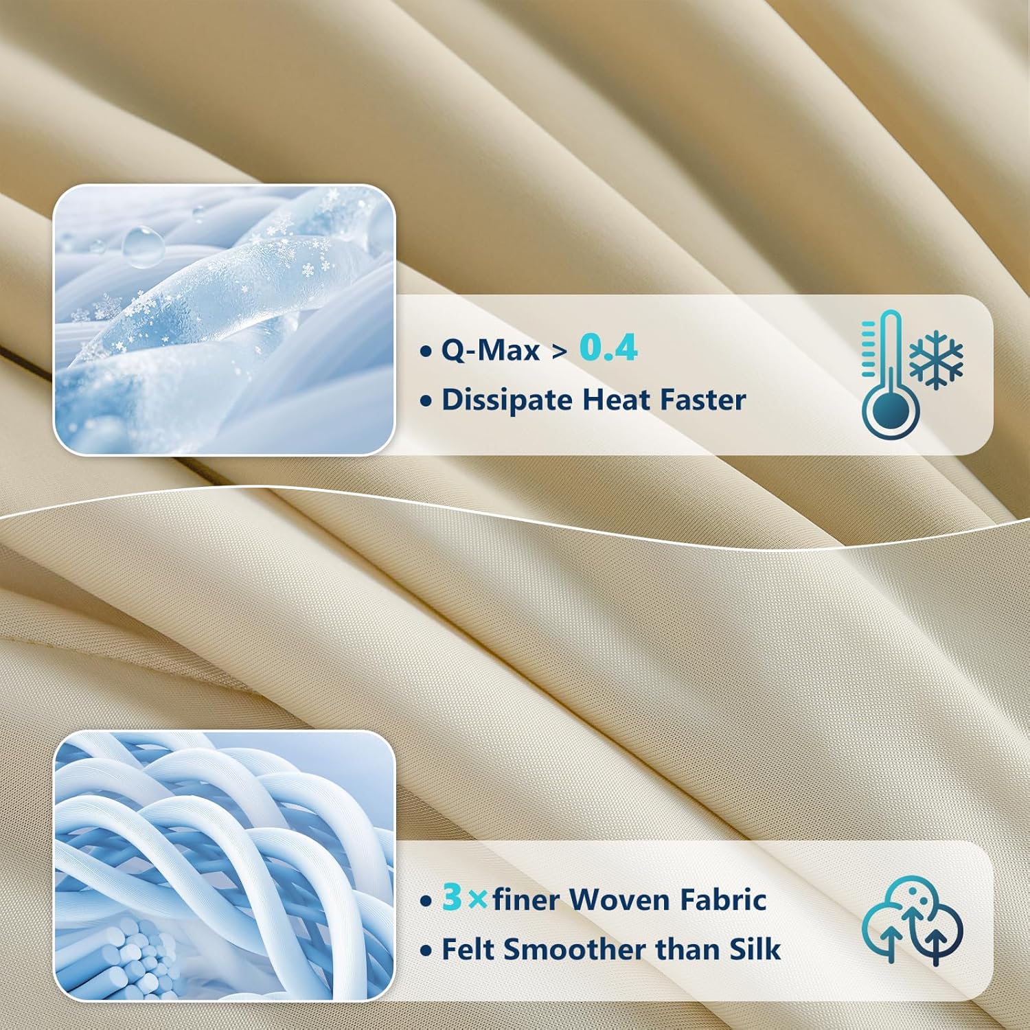 Cooling Comforter Set Twin- Beige Reversible Cooling Comforter Set with Sheets - Soft Breath Comforter 3pcs Set (Comforter+Fitted Sheets+Pillowcase) - Image 4