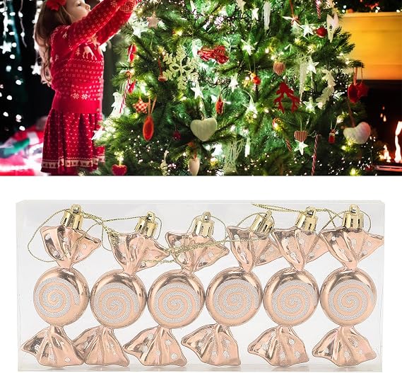 6Pcs Xmas Candy Ornaments, Hanging Candy Christmas Tree Décor for Party Home Ornaments Crafts (Champagne)