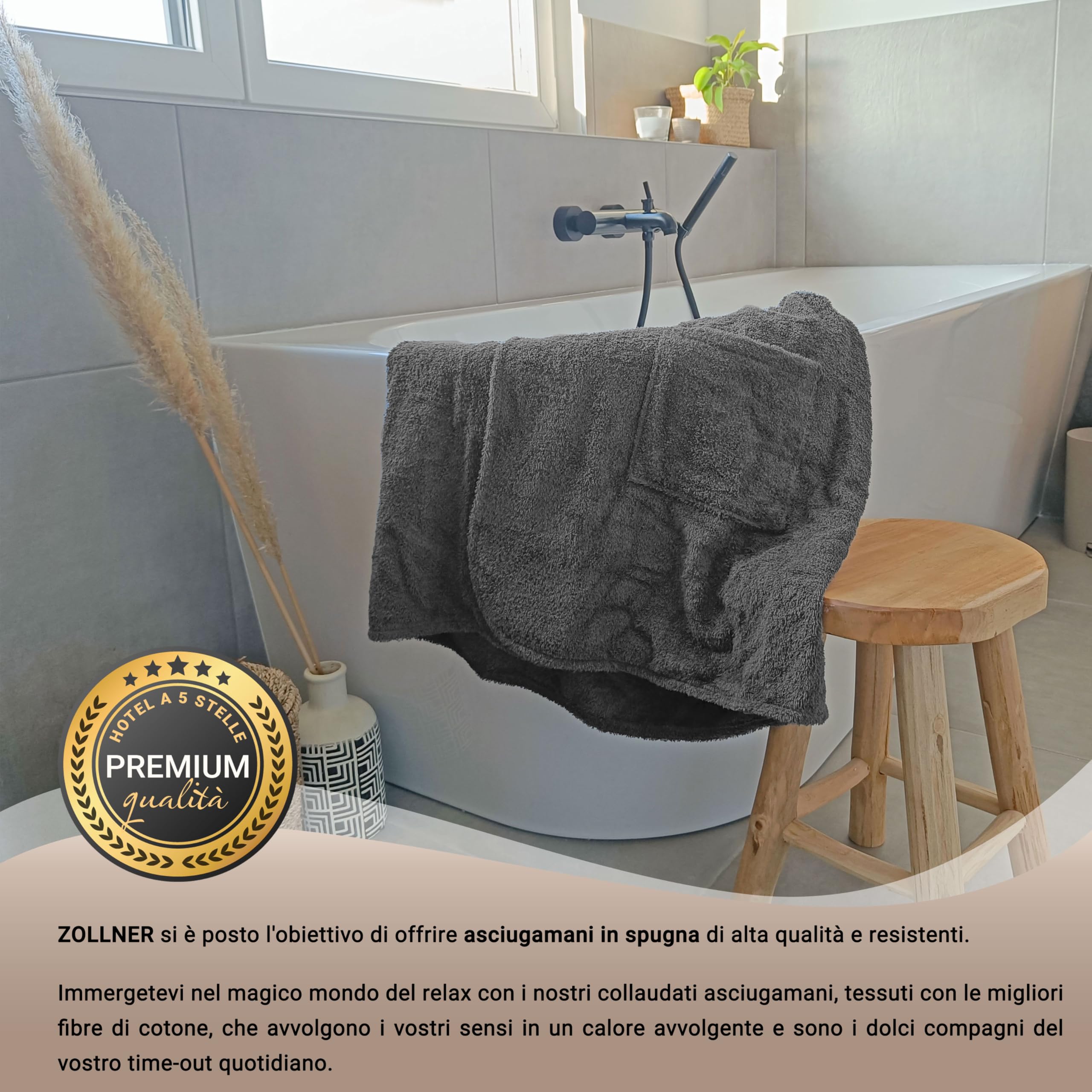 ZOLLNER Kilt da sauna da uomo- grigio - misura L/XL - sensibile sulla pelle e assorbente - cotone - con elastico e chiusura a strappo - lavabile a 60°C - Certificato OEKO TEX (R)