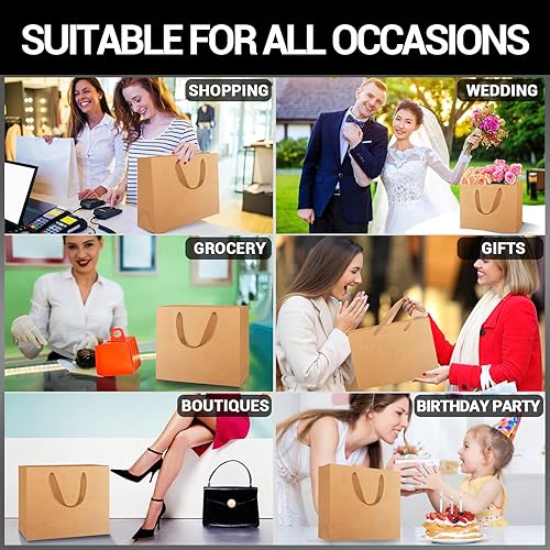 Miniatura 5 de EUSOAR Bolsas de papel de estraza para regalo 25 bolsas medianas de 106 x 31 x 83 pulgadas reutilizables resistentes resistentes con asas a granel