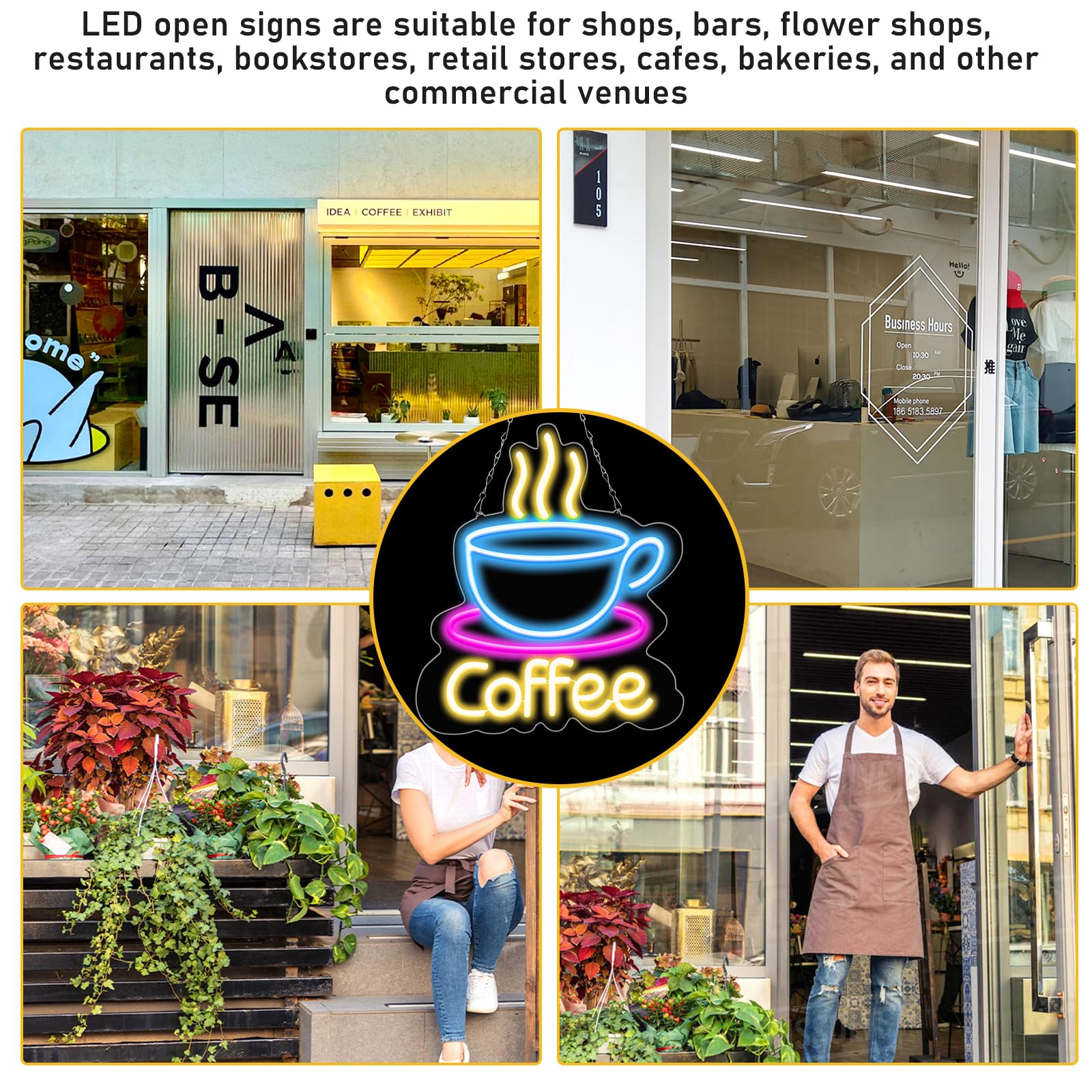 Segnalazione luminosa a LED, luce notturna, LED Coffee per tazza da caffè, caffè neon Sign, caffè, lettera luminosa, luce al neon per famiglie, ristorante, soggiorno, cucina, finestre