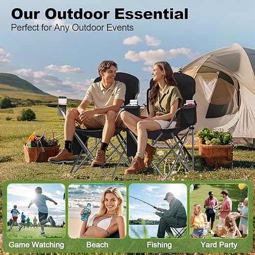 Miniatura 7 de Sillas plegables de camping Oxford 600D, silla portátil para exteriores con bolsa refrigeradora, portavasos y bolsillo de almacenamiento para