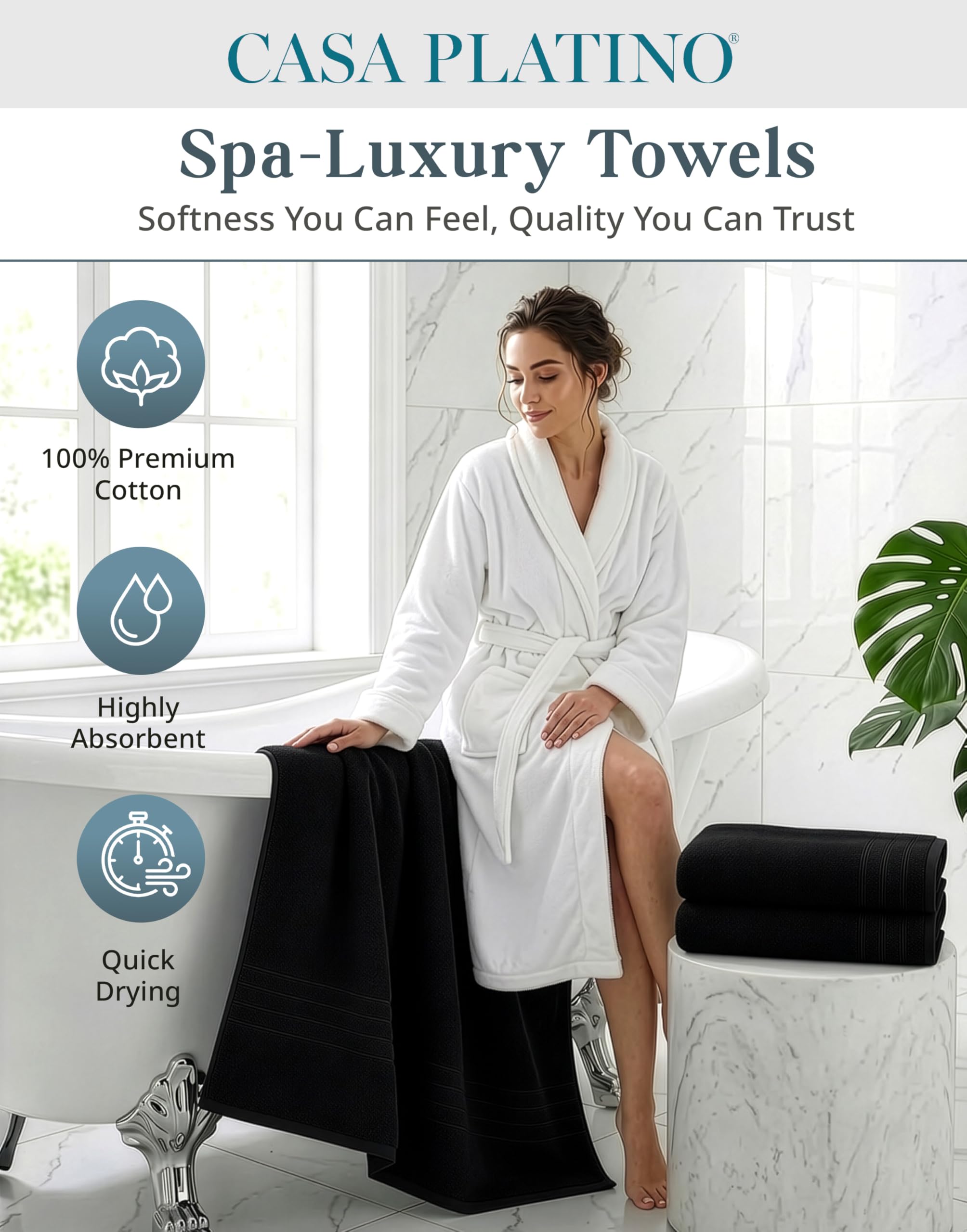 Amazon.com: Casa Platino 100% Cotton Bath Sheets 2 Pack (36