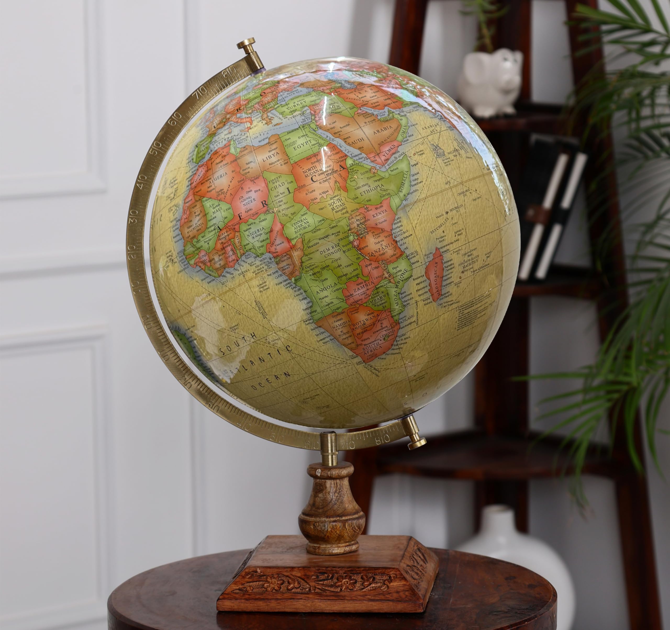 GLOBE DADDY Rotating World Globe 12 Inch with Metal Arc and Wooden Stand for Home Décor, Office Decor and Decorations items, Birthday, Party Gifts and Anniversary.(Brown)