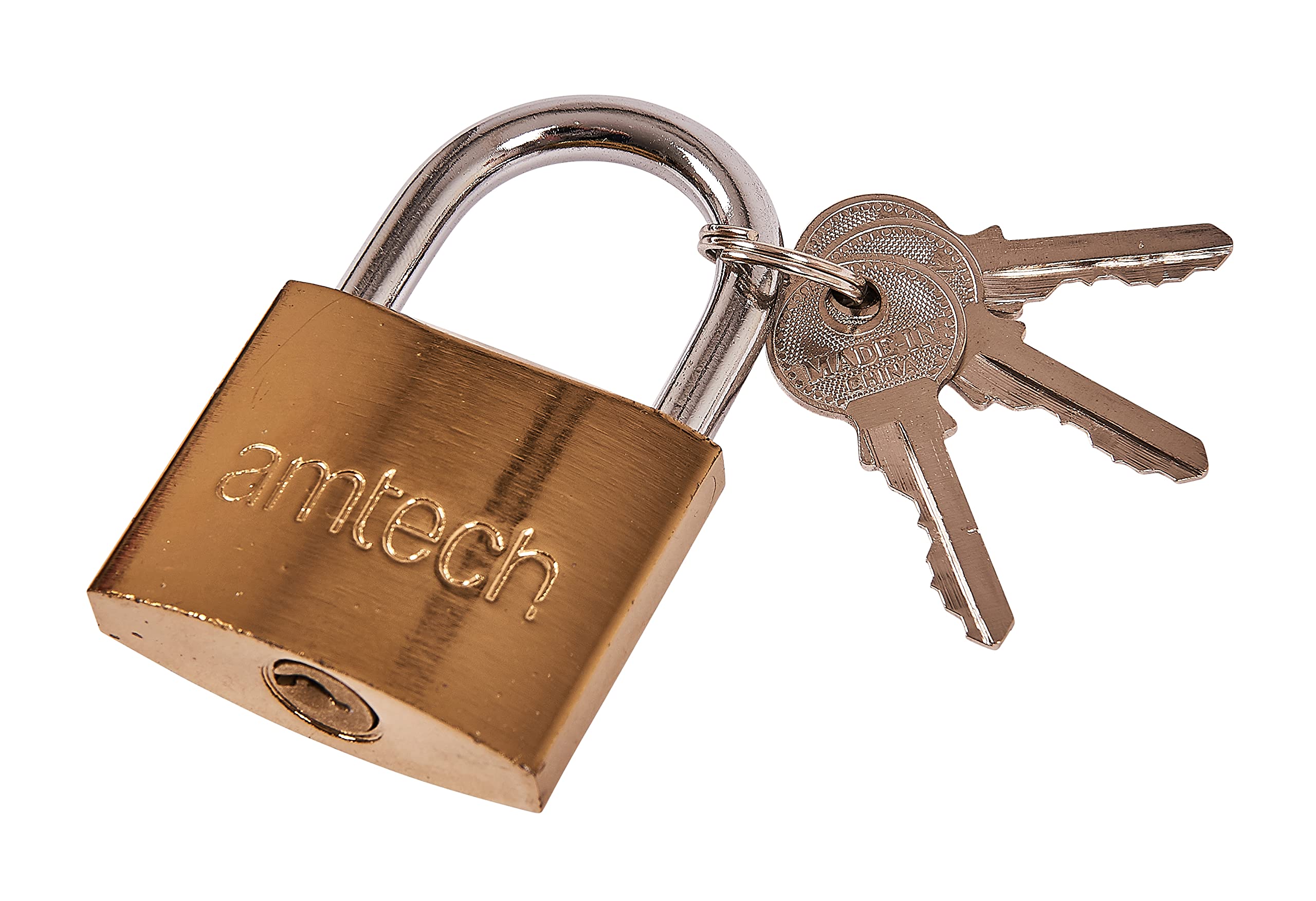 Amtech 50 mm Padlock, Brass-Plated Body with 6 mm Hardened Steel Shackle, Corrosion-Resistant Security for Gates, Lockers and Toolboxes (3 Keys)
