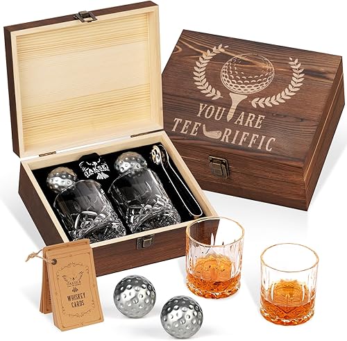 Oaksea Regalos para hombres, papá, Navidad, juego de piedras de whisky de acero inoxidable en forma de pelota de golf, cubos de hielo reutilizables