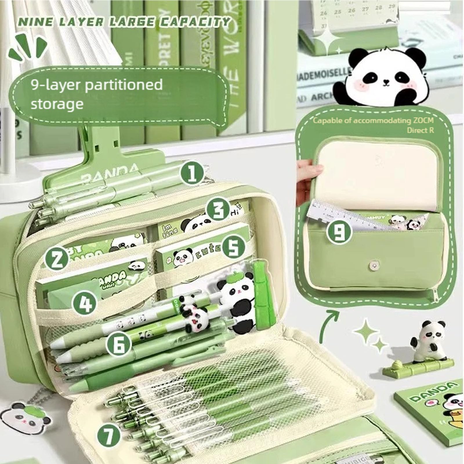 Porta cancelleria compatto in tela con cerniera stile cinese Panda Opera d'arte multifunzione accessori per ufficio scuola ufficio ufficio ufficio astuccio organizer
